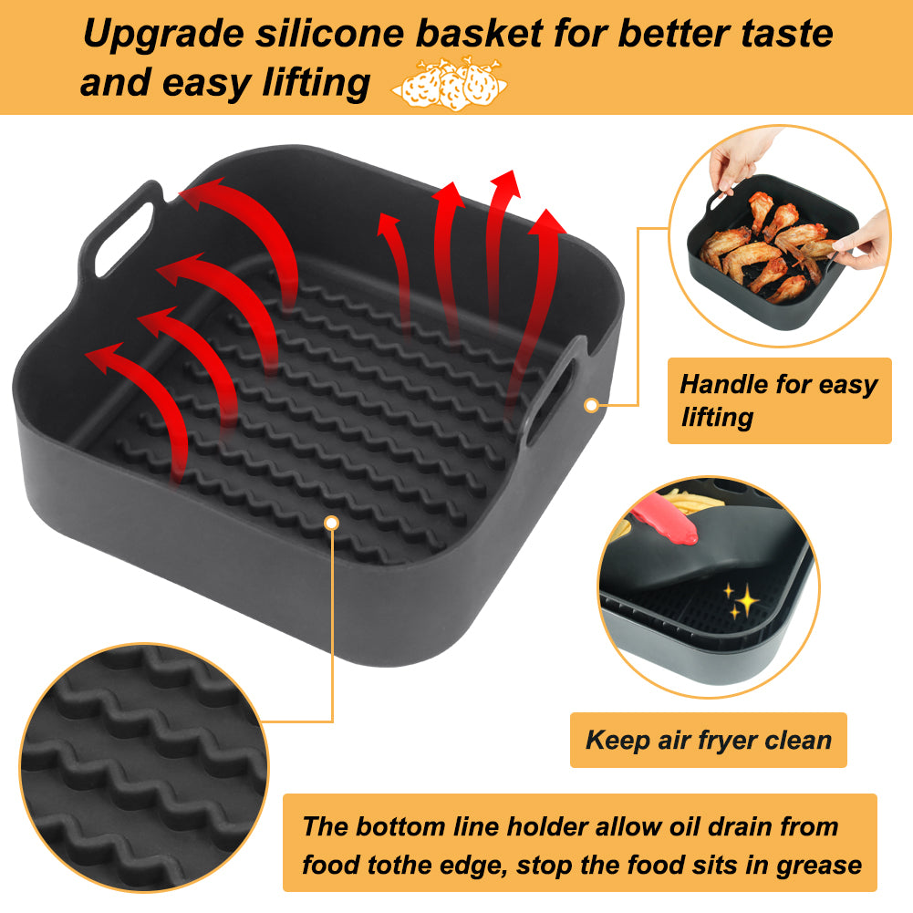 BYKITCHEN Air Fryer Liner Silicone, 8 Inch Thick Reusable Air Fryer Liner, Square Liner for Air Fryer Basket, Air Fryer Accessories for COSORI, Ninja Speedi, Instant vortex, Gourmia Air Fryer