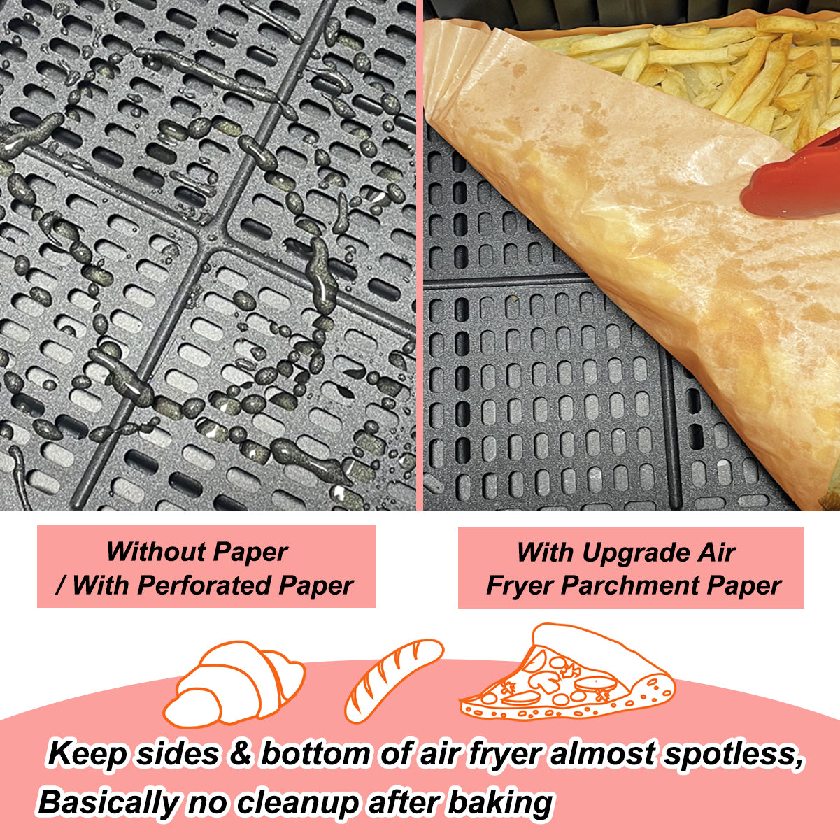 BYKITCHEN 150 PCS Air Fryer Liners for Ninja Dual, Air Fryer Accessories for AF300UK/AF400UK, Rectangle Parchment Paper for Ninja Foodi,Tower, Salter and Other 7.6L to 9.5L Dual Zone Air Fryer