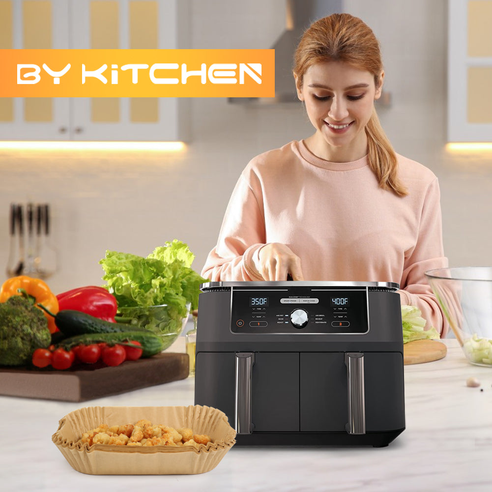 BYKITCHEN Air Fryer Liners for Ninja Dual Air Fryer, Set of 120, Rectangle Disposable Air Fryer Liners Compatible with Ninja DZ201/DZ401/DZ550/SL401, Instant Vortex and Other DualZone Airfryer