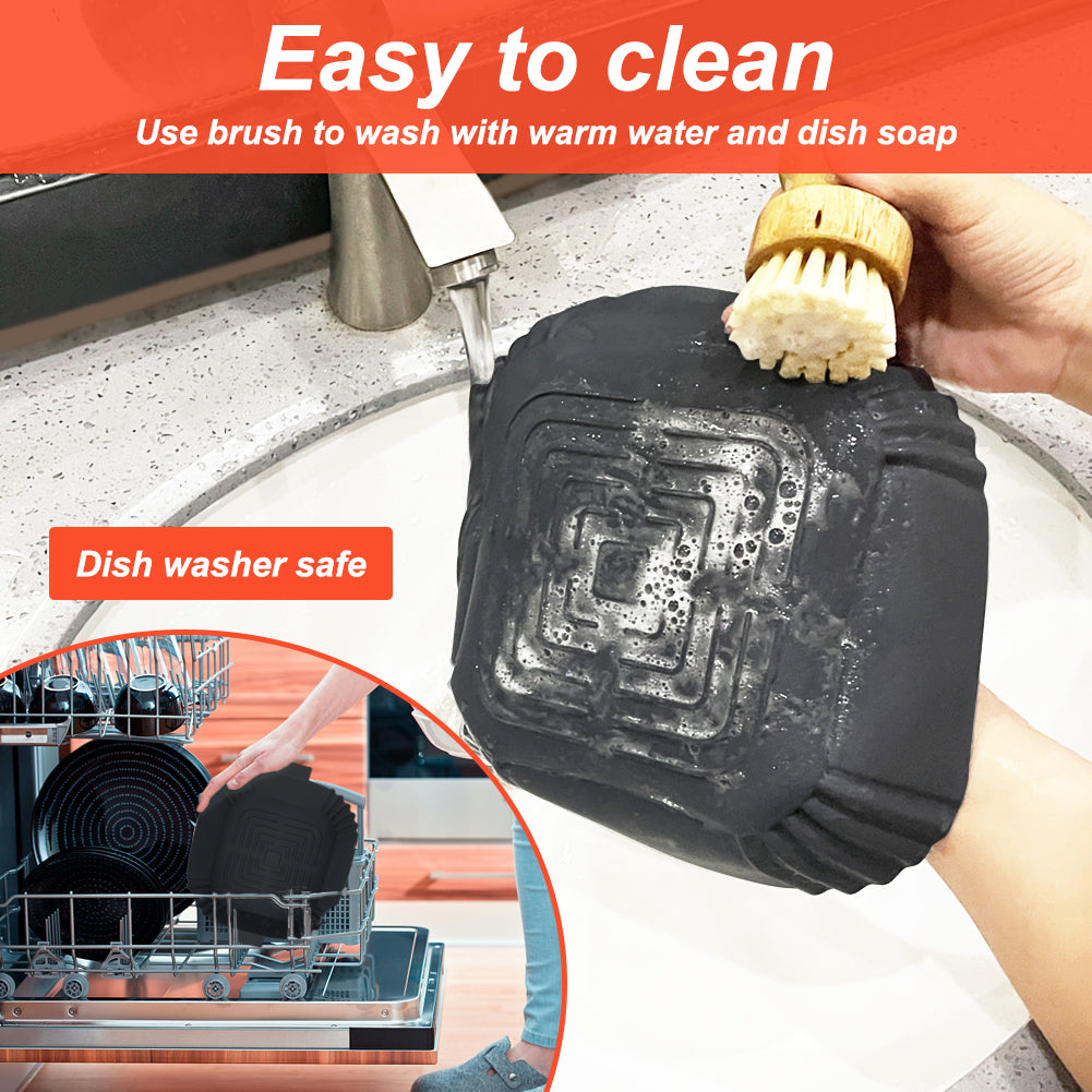 BYKITCHEN 3 Pack Air fryer Liners Silicone, Square Air Fryer Liners for Ninja MAX PRO 6.2L/Ninja Pro 4.7L, Air Fryer Accessories for COSORI 3.8L/4.7L/5.5L, Instant 3.8L, Tefal 4.2L/5L Airfryer (Black)