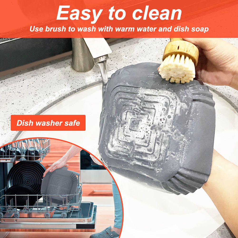 BYKITCHEN Air Fryer Liners Silicone, 3 Pack 8 Inch Square Air Fryer Liners for Ninja Air Fryer MAX PRO 6.2L, Air Fryer Accessories for COSORI 3.8L/4.7L/5.5L, Instant 3.8L, Tefal 4.2L/5L Air Fryer