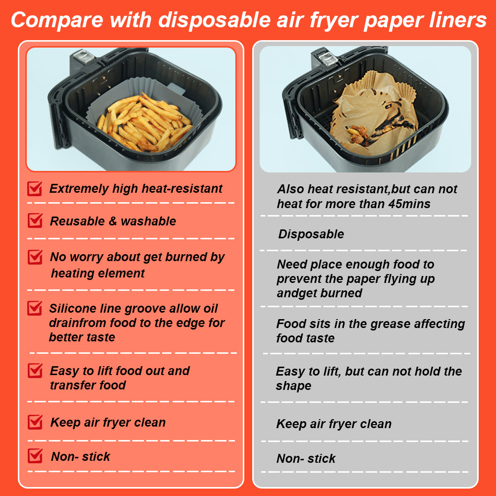 BYKITCHEN Air Fryer Liners Silicone, 3 Pack 8 Inch Square Air Fryer Liners for Ninja Air Fryer MAX PRO 6.2L, Air Fryer Accessories for COSORI 3.8L/4.7L/5.5L, Instant 3.8L, Tefal 4.2L/5L Air Fryer
