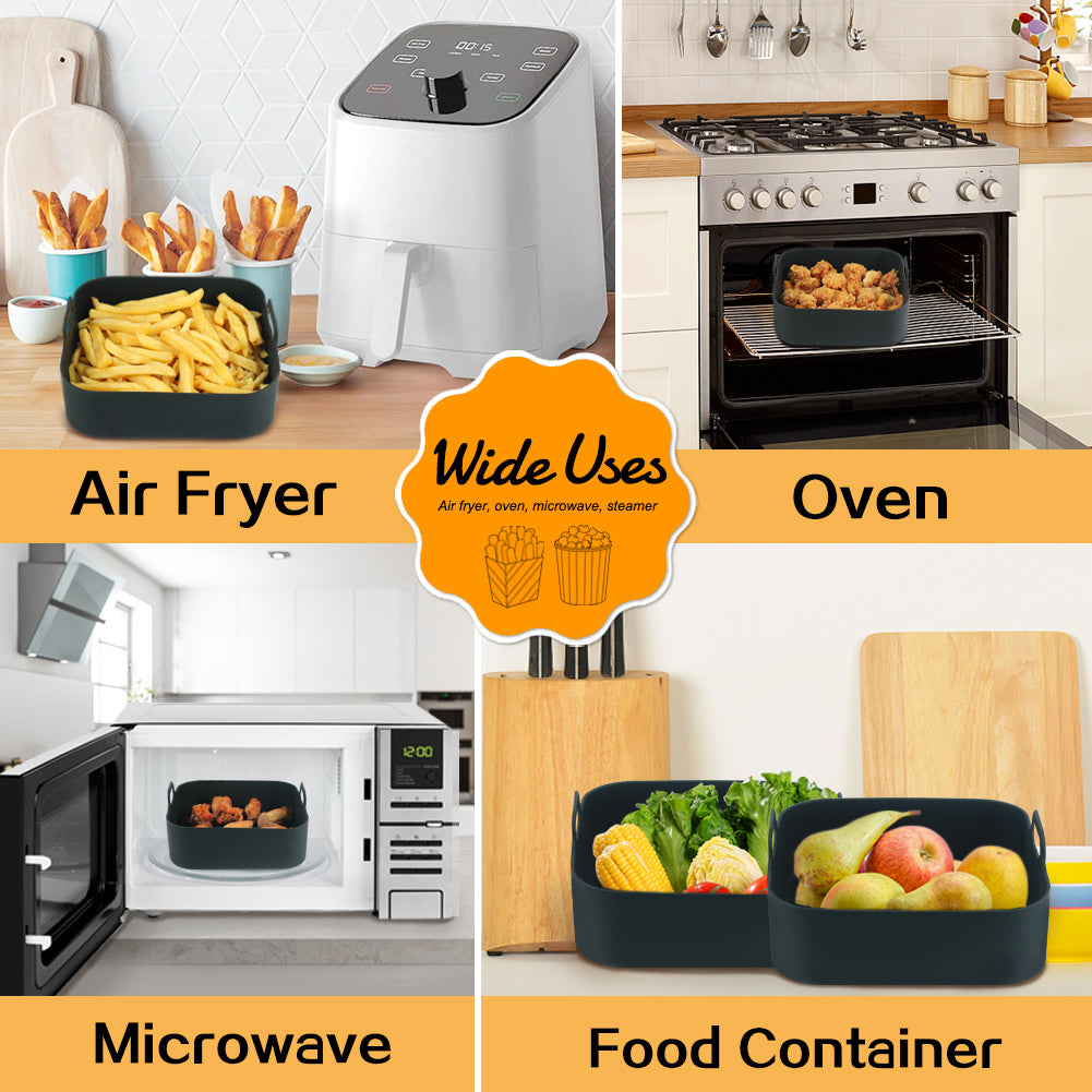 BYKITCHEN Air Fryer Liner Silicone, 8 Inch Thick Reusable Air Fryer Liner, Square Liner for Air Fryer Basket, Air Fryer Accessories for COSORI, Ninja Speedi, Instant vortex, Gourmia Air Fryer