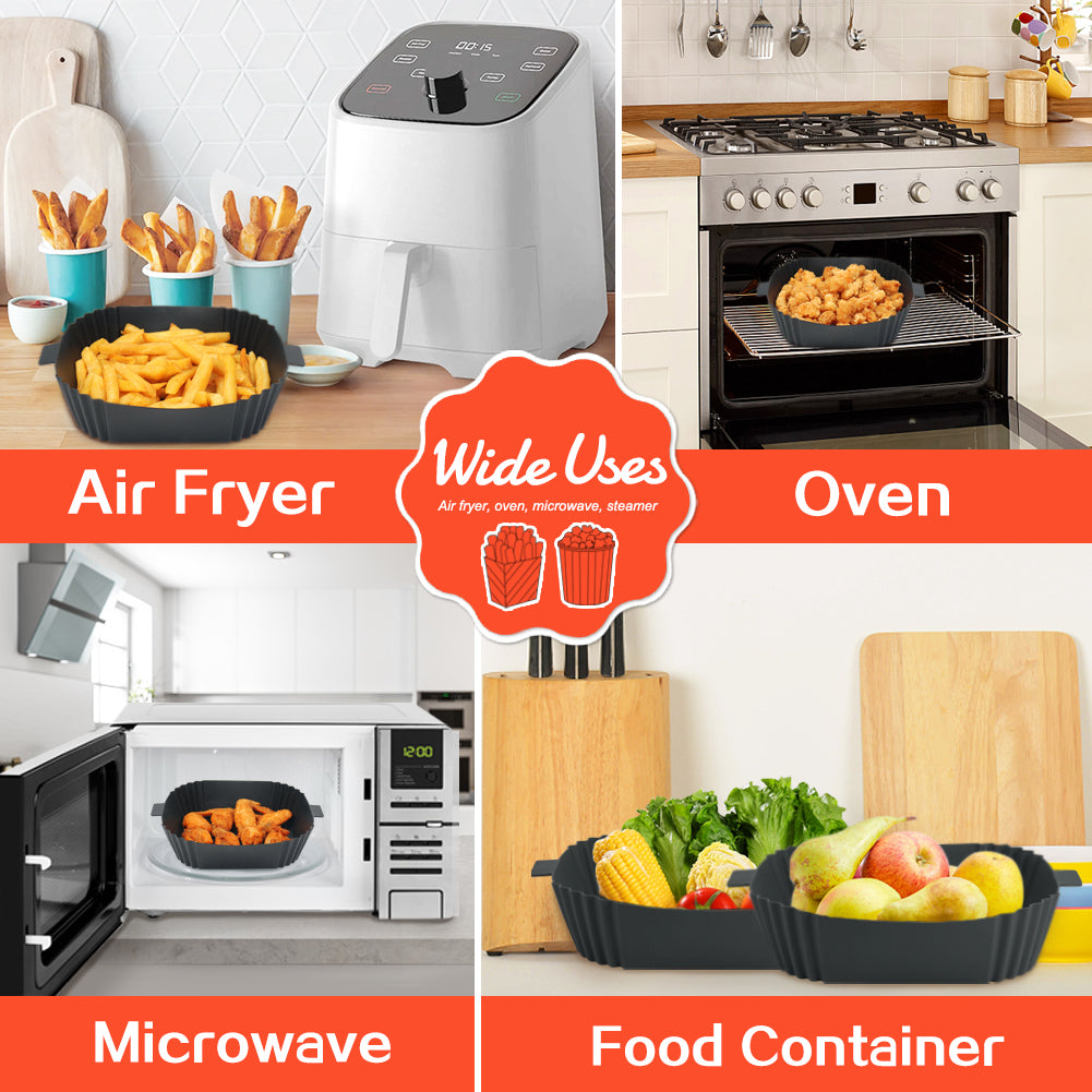 BYKITCHEN 3 Pack Air fryer Liners Silicone, Square Air Fryer Liners for Ninja MAX PRO 6.2L/Ninja Pro 4.7L, Air Fryer Accessories for COSORI 3.8L/4.7L/5.5L, Instant 3.8L, Tefal 4.2L/5L Airfryer (Black)