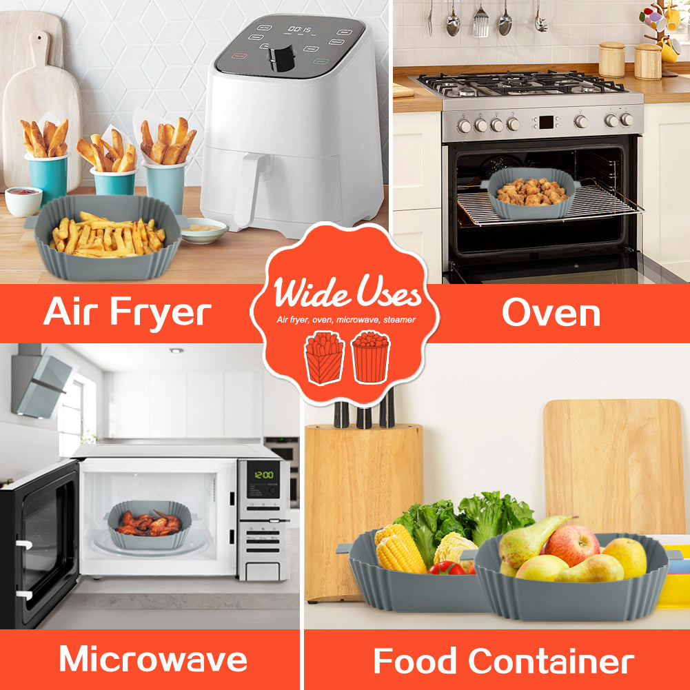 BYKITCHEN Air Fryer Liners Silicone, 3 Pack 8 Inch Square Air Fryer Liners for Ninja Air Fryer MAX PRO 6.2L, Air Fryer Accessories for COSORI 3.8L/4.7L/5.5L, Instant 3.8L, Tefal 4.2L/5L Air Fryer