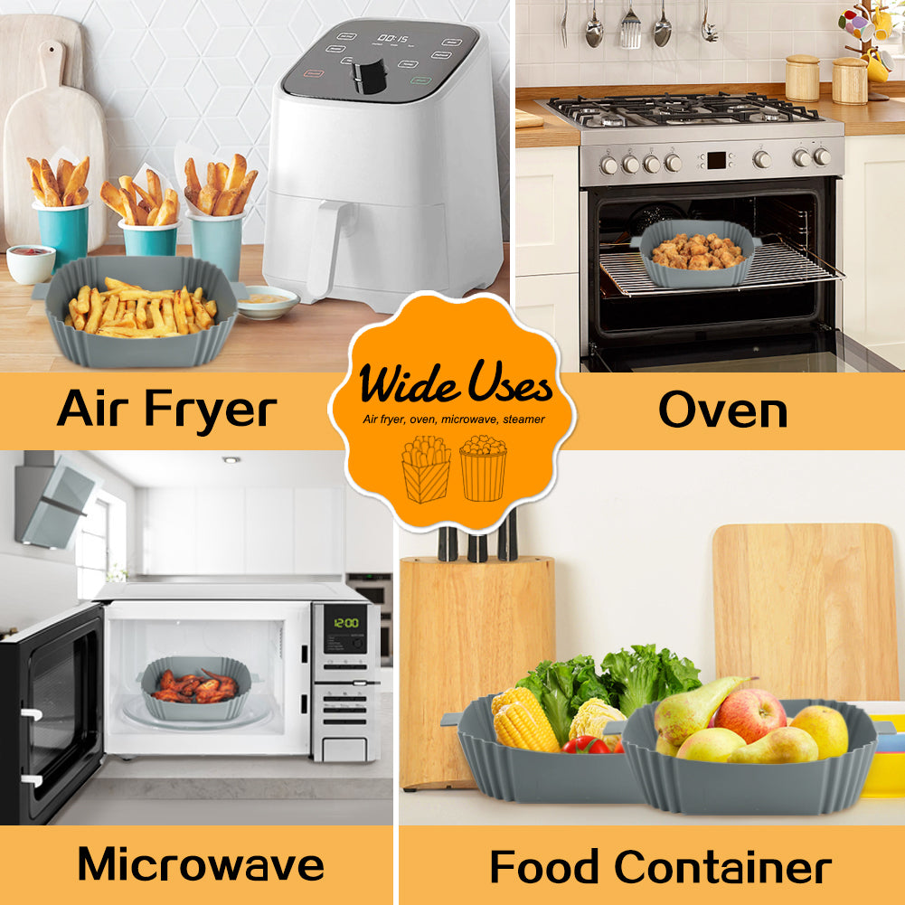 BYKITCHEN Silicone Air Fryer Liner Reusable, 2 Pack 8 Inch Air Fryer Silicone Pot Square, Silicone Baking Basket/Tray, Air Fryer Accessories for COSORI, Tower, Tefal Air Fryer (Inner:16.3cm)
