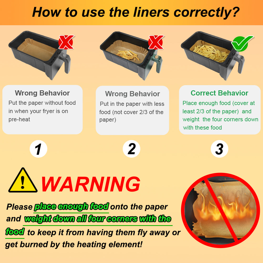 BYKITCHEN Air Fryer Liners for Ninja Dual Air Fryer, Set of 120, Rectangle Disposable Air Fryer Liners Compatible with Ninja DZ201/DZ401/DZ550/SL401, Instant Vortex and Other DualZone Airfryer