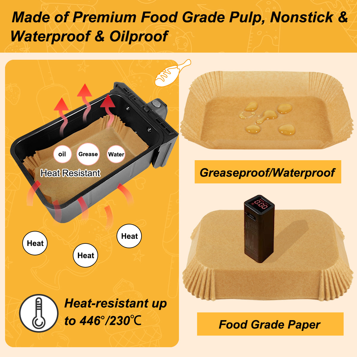 BYKITCHEN 120 PCS Airfryer Liners Disposable for Tower/Ninja Double Stack XL SL400UK Air Fryer, Paper Air Fryer Liners Accessories for Ninja AF400UK/AF400UK/ Foodi Max AF451UK 9.5L 2 Drawer Air Fryer