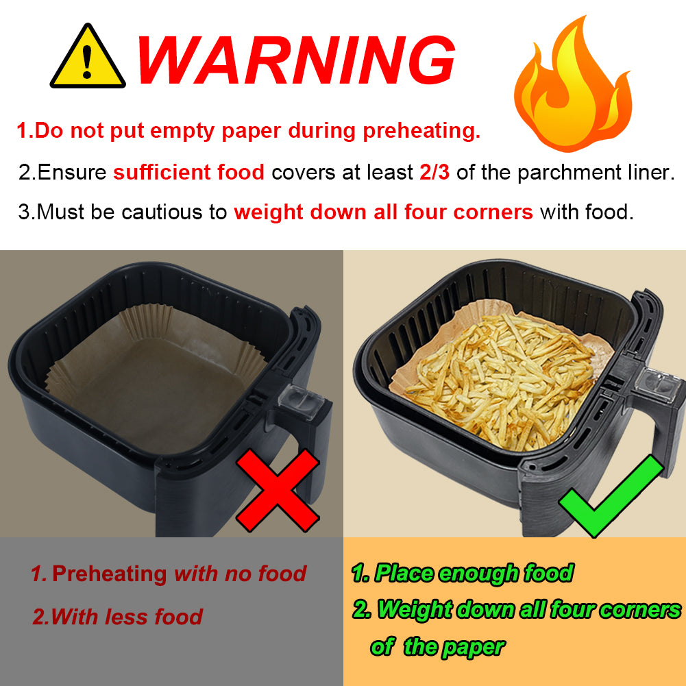 BYKITCHEN Air Fryer Parchment Paper Liner, 50PCS Square Air Fryer Liners Disposable, Greaseproof Paper for Air Fryer, Compatible with COSORI, Ninja, Tower Cosori (Unbleached)