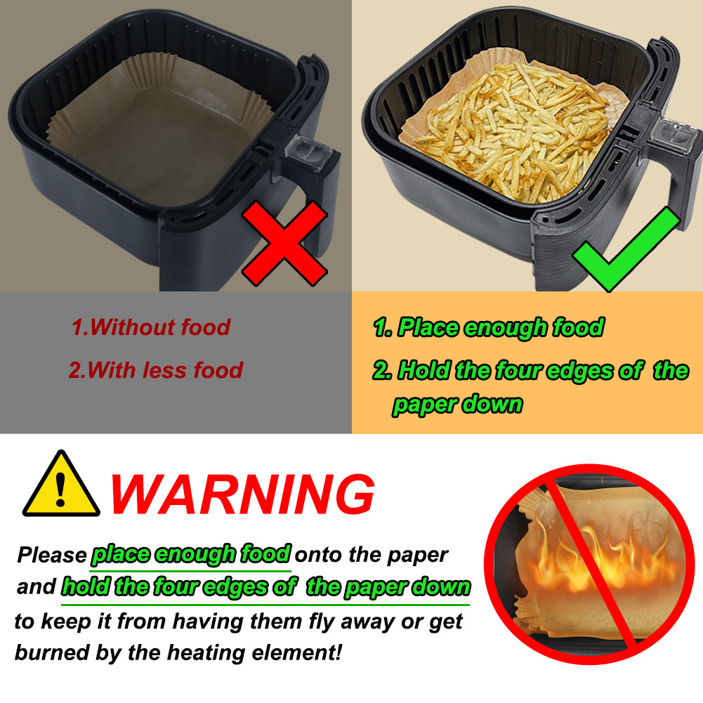 BYKITCHEN Air Fryer Liners Square, 100pcs 7.9 Inch Air Fryer Parchment Paper Liners Disposable, Large Greaseproof Paper for Air Fryer, Compatible with COSORI, Ninja, Tower Cosori (Unbleached)