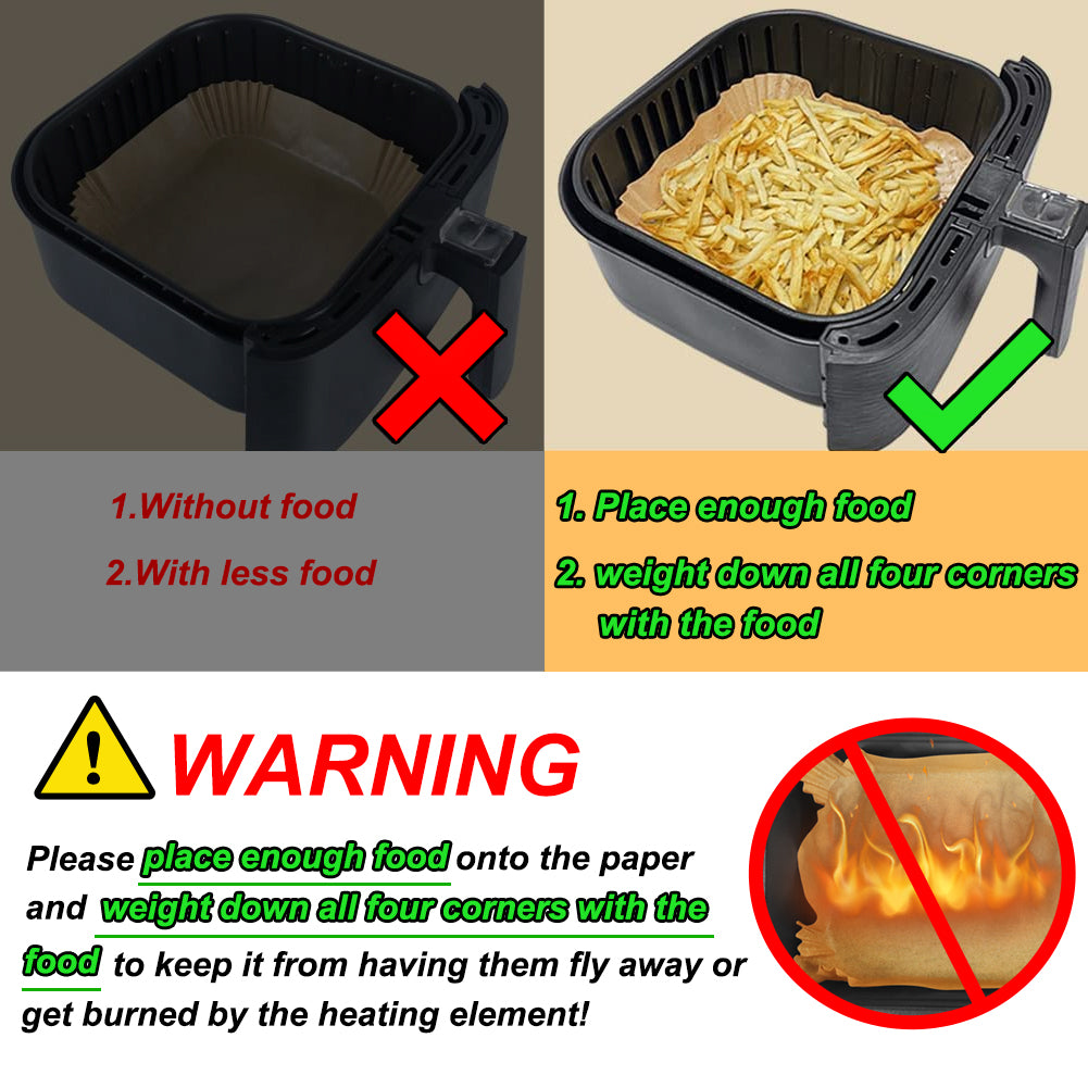 BYKITCHEN Air Fryer Paper Liner, 100 pcs Air Fryer Liners Square, Disposable Liners for Air Fryer Baskets, Air Fryer Accessories for COSORI, Ninja, Tower, Salter (Unbleached)