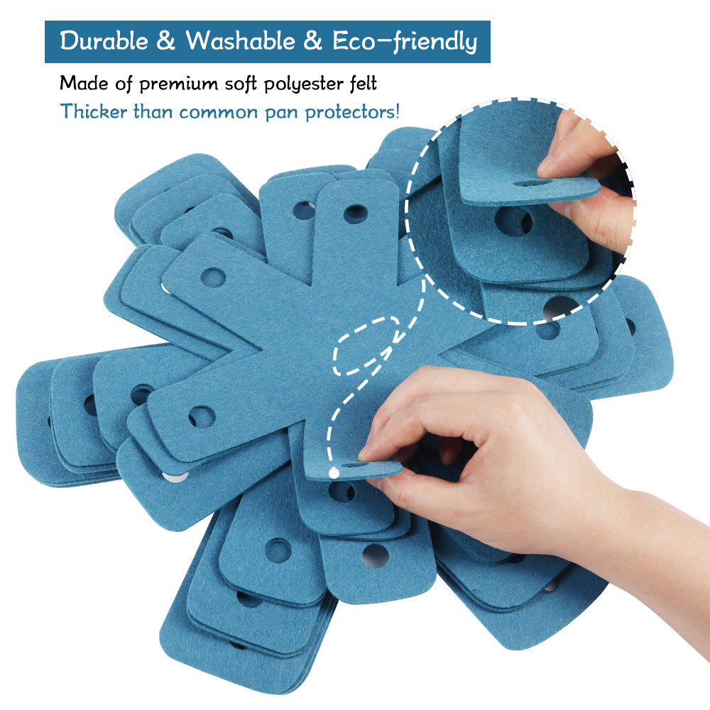 BYKITCHEN Pot Pan Protectors, Set of 12 and 4 Different Sizes, Larger & Thicker Cyan Pan Protector Pads, Pan Pot Separator Pads for Stacking and Protecting Your Cookware