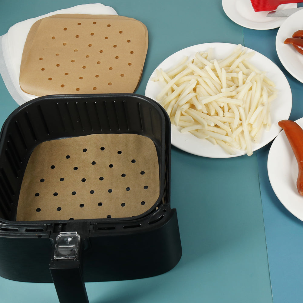Air Fryer Parchment Paper, Set of 200, 8.5 Inch Unbleached Perforated Square Air Fryer Liner Sheets for Airfryer, Steaming Basket and More(7.5/8.5/9.5in Available)