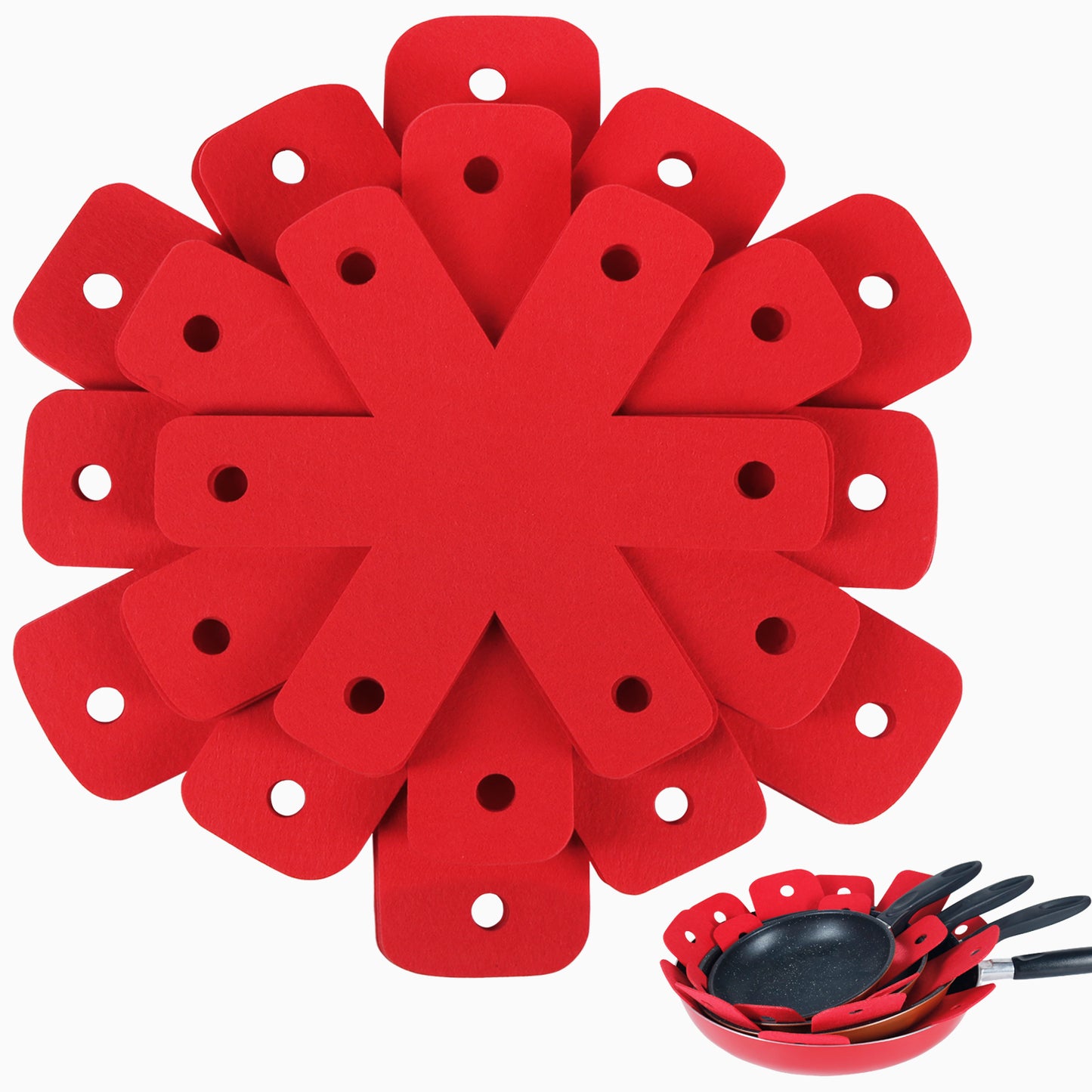 BYKITCHEN Pot Pan Protectors, Larger & Thicker Stacking Pot Protectors, Set of 8 and 4 Different Sizes, Pan Separator Pads for Stacking and Protecting Your Cookware(10/12/14/16inch)