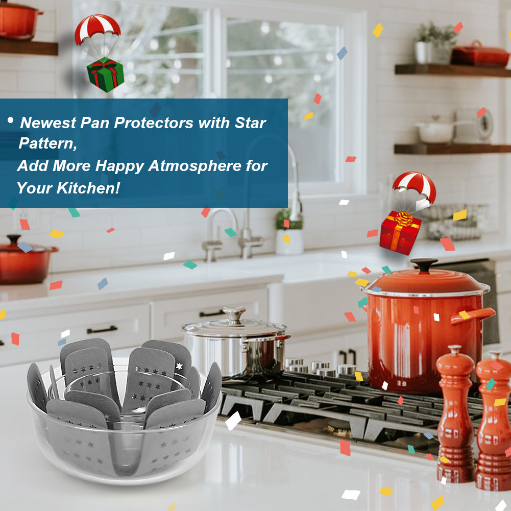 Pot Pan Protectors, Larger & Thicker Gray Pan Protectors with Stars, Set of 12 and 3 Different Sizes,Pan Separators & Pan Protectors for Stacking Cookware in Kitchen Cupboard