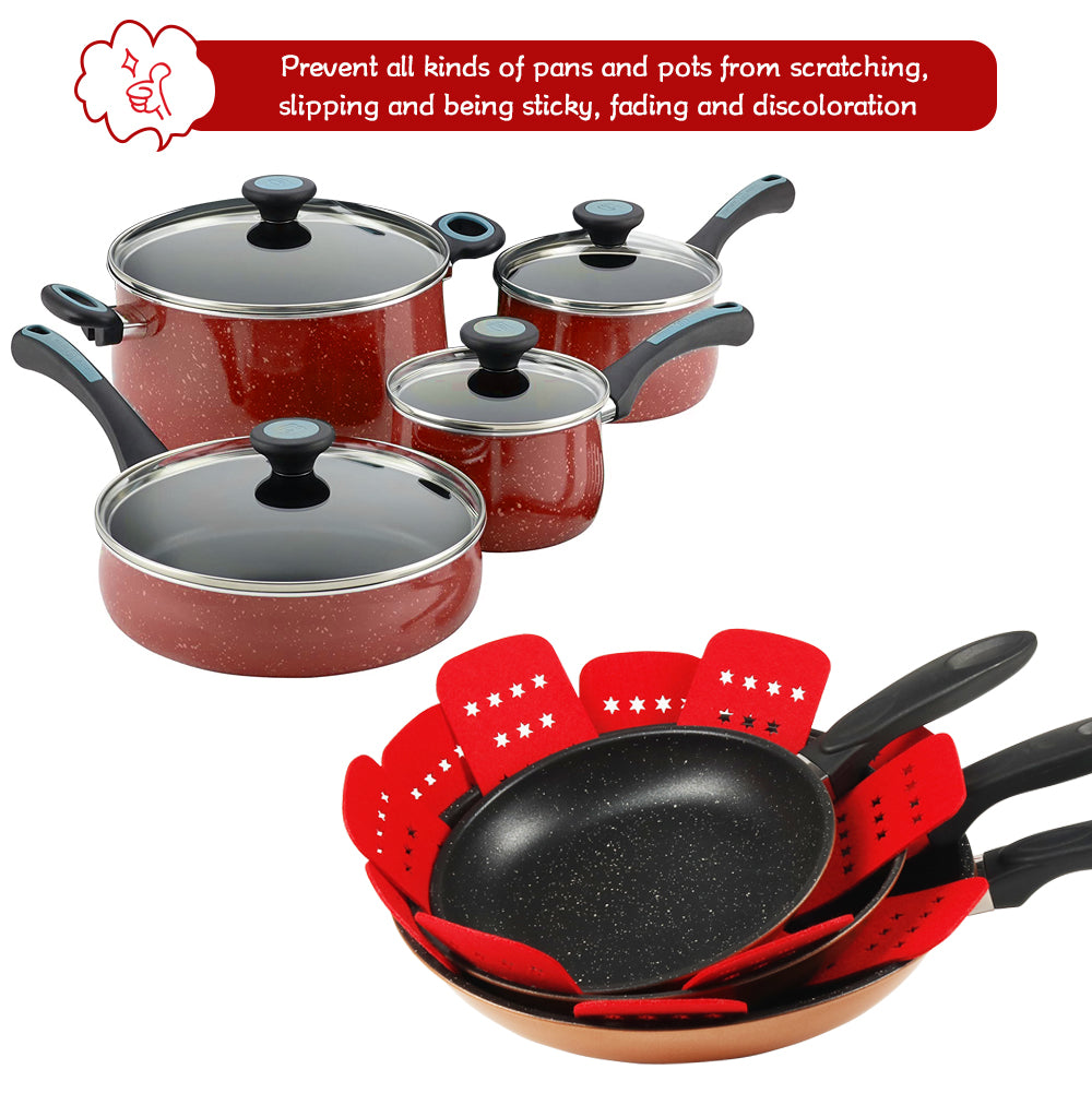 Pan Protectors for Stacking, Larger Pan Separators with Star,Set of 12 & 3 Different Size, Red Pan Protectors to Protect Pots and Pans in Kitchen Cupboard