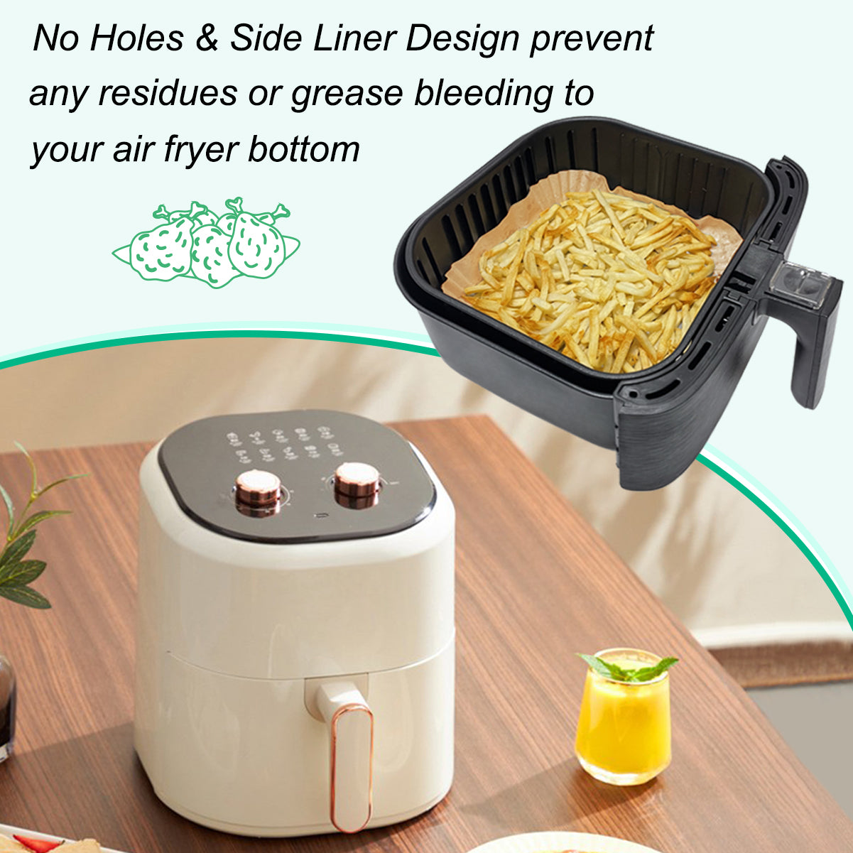 BYKITCHEN 200pcs Air Fryer Liners, Compatible with Ninja Speedi 5.7L, Cosori 5.5L, Ninja MAX PRO/Philips 6.2L, 7.9Inch Large Air Fryer Liner, Baking Parchemnt Paper, Air Fryer Accessories for Kitchen