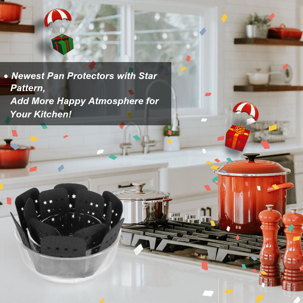BYKITCHEN Pan Protector with Stars, Set of 12 and 3 Different Sizes, Black Pan Separators, Felt Pot Protectors for Stacking and Separating Your Cookware