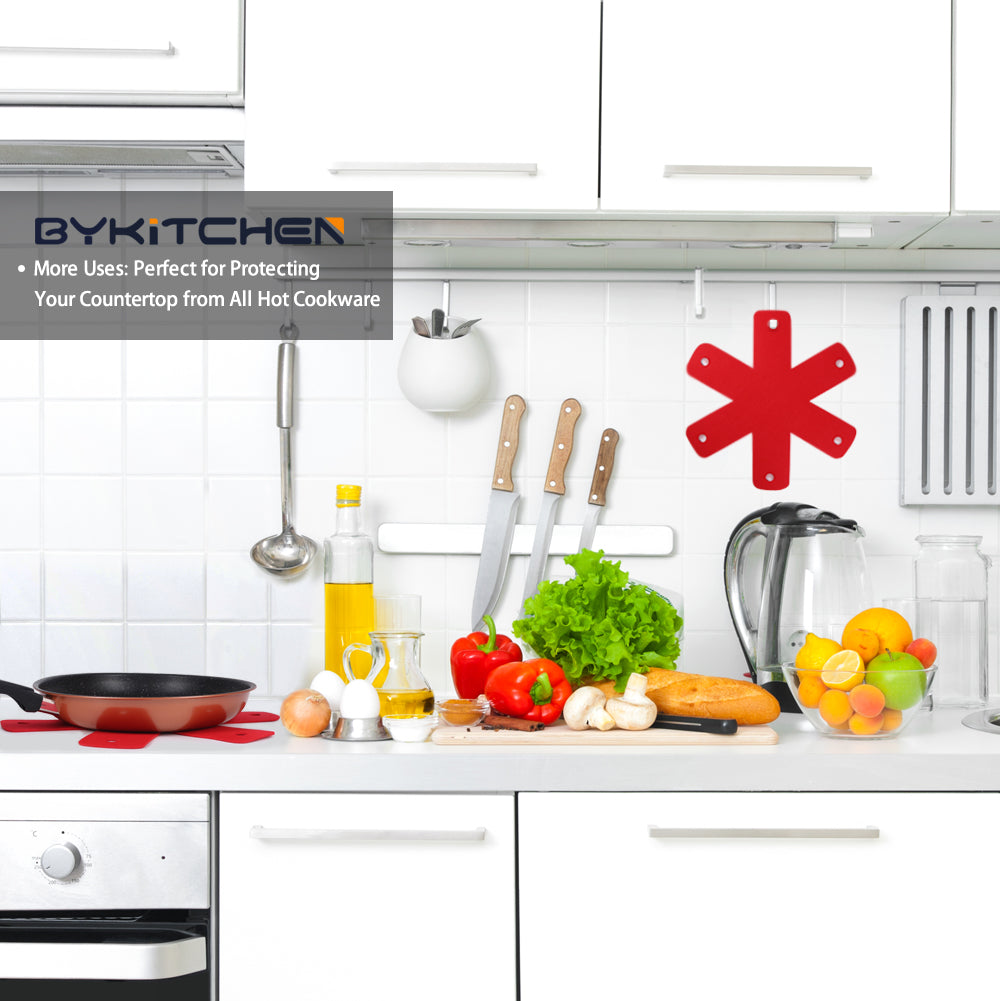 BYKITCHEN Pot Pan Protectors, Set of 12 and 4 Different Sizes, Larger & Thicker Red Pan Protector Pads, Pan Pot Separator Pads for Stacking and Protecting Your Cookware(10/12/14/16inch)
