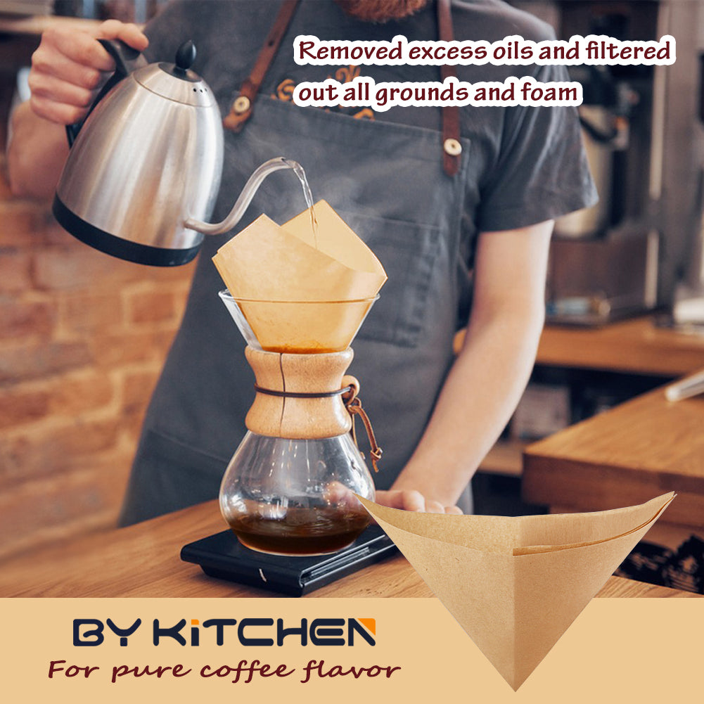 BYKITCHEN Pour Over Coffee Filter, Set of 100, Natural Unbleached Square Disposable Coffee Filter Papers for Pour Over Coffee Maker Drippers and More UNFOLDED(3-10 Cups)