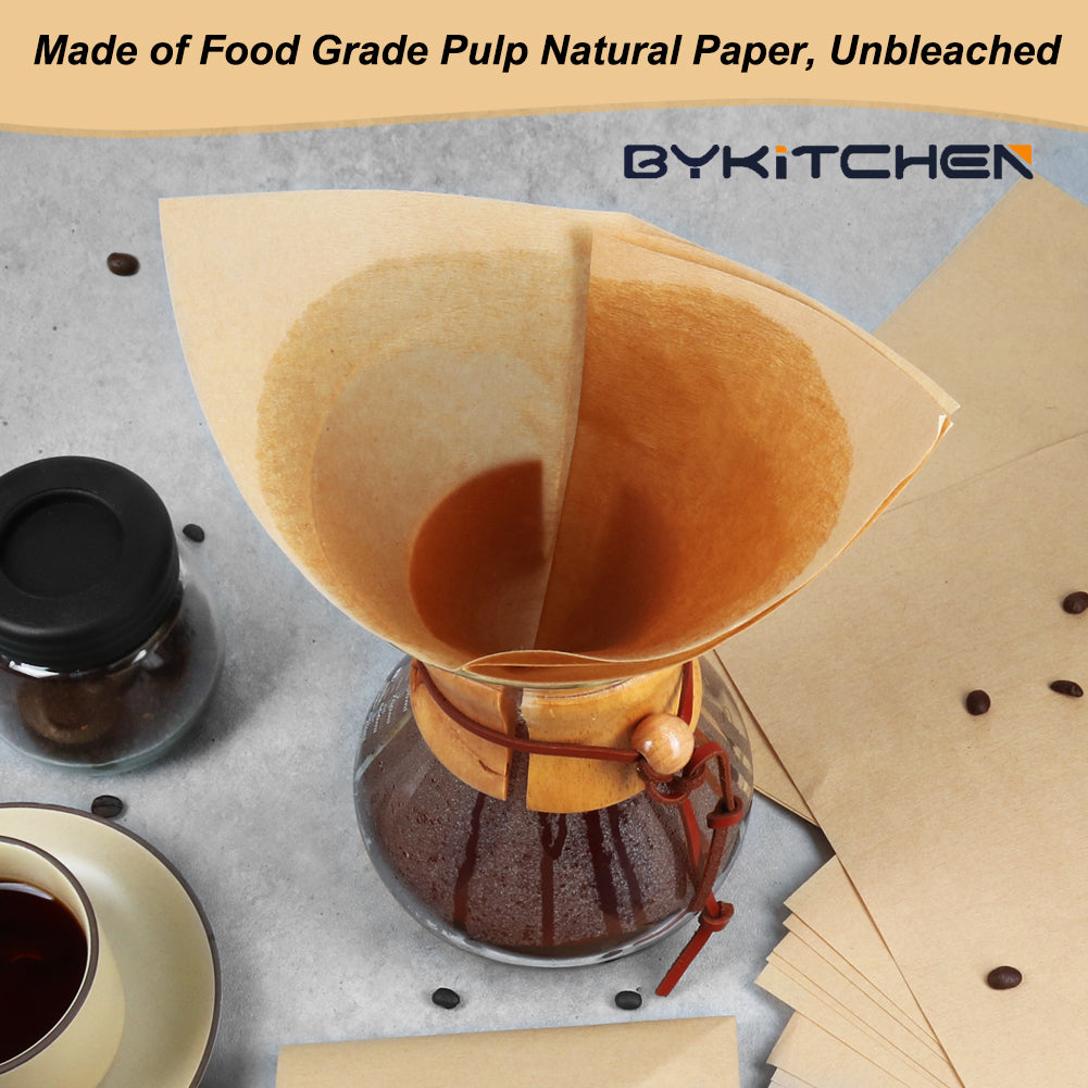 BYKITCHEN Pour Over Coffee Filter, Set of 100, Natural Unbleached Square Disposable Coffee Filter Papers for Pour Over Coffee Maker Drippers and More UNFOLDED(3-10 Cups)