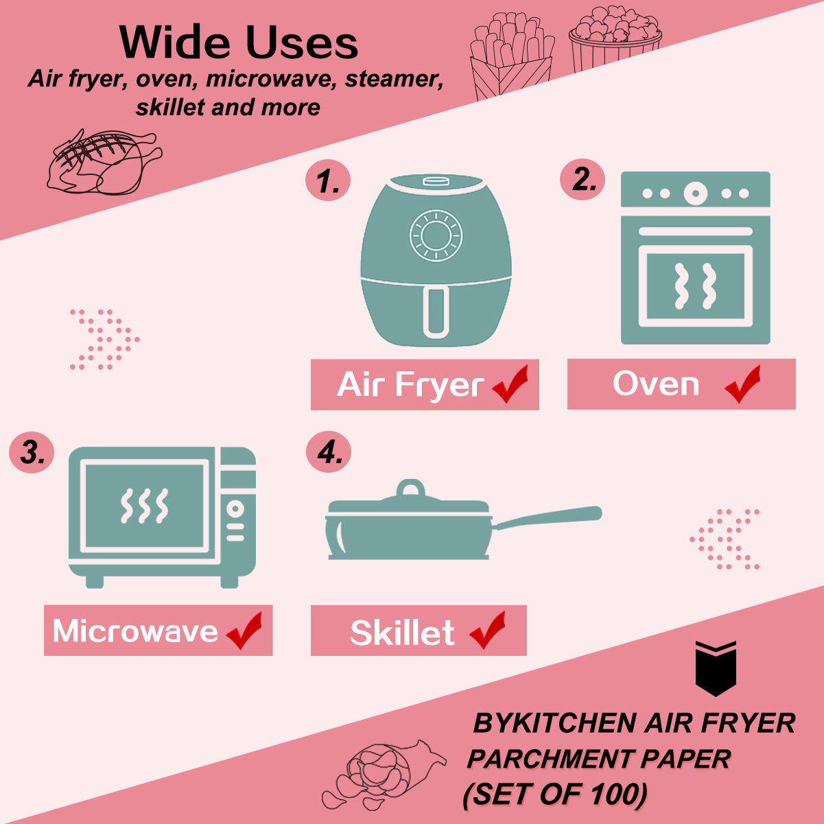 BYKITCHEN Air Fryer Liners Square, 100pcs 7.9 Inch Air Fryer Parchment Paper Liners Disposable, Large Greaseproof Paper for Air Fryer, Compatible with COSORI, Ninja, Tower Cosori (Unbleached)