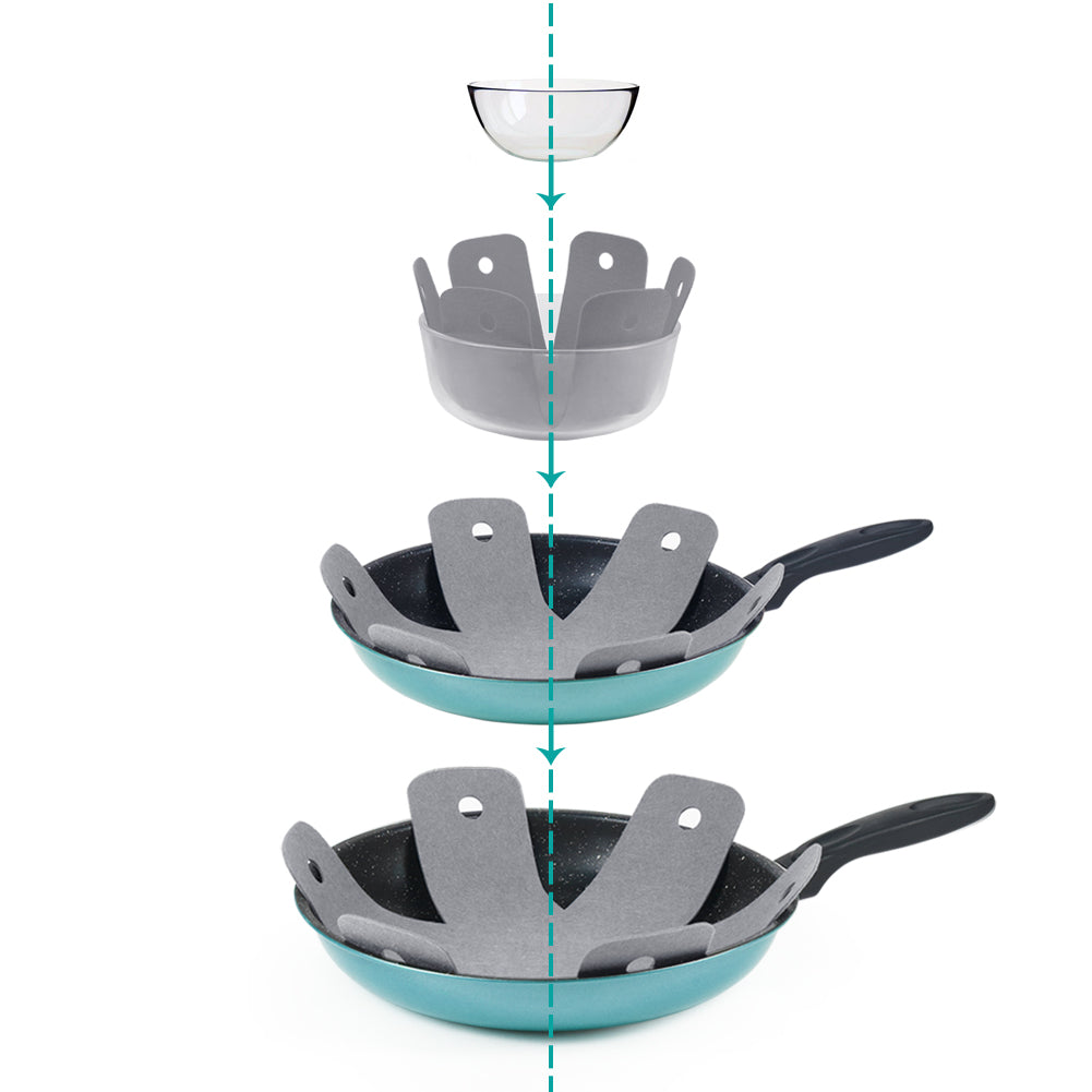BYKITCHEN Pan Pot Protectors, Set of 12 and 4 Different Sizes, Larger & Thicker Gray Pan Separator Pads, Pan Protectors for Stacking and Protecting Your Cookware