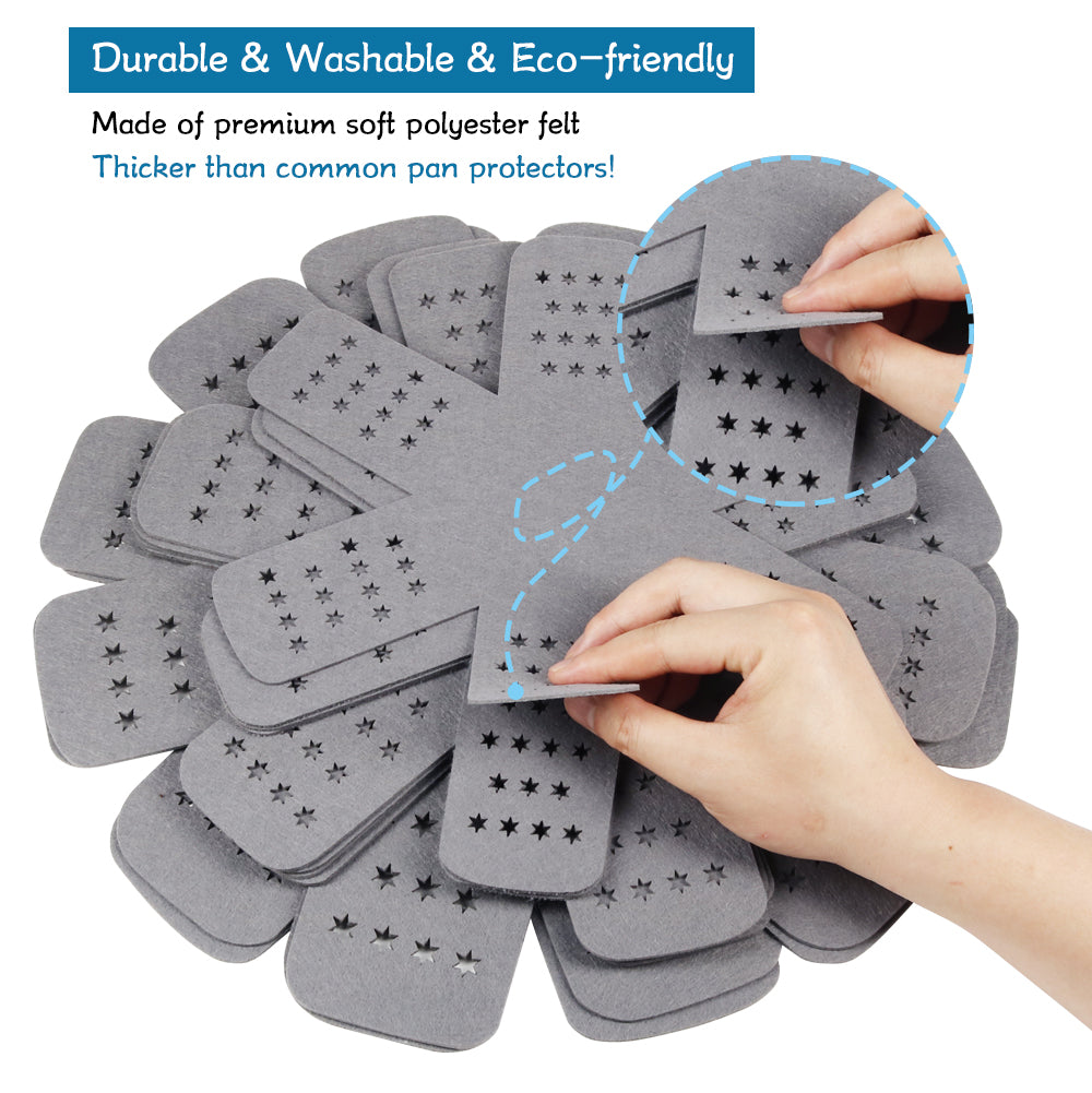 Pan Protectors, Larger & Thicker Gray Pan Protectors With Stars, Set of 12 and 3 Different Sizes,Pot Separators for Stacking Cookware in Kitchen Cupboard