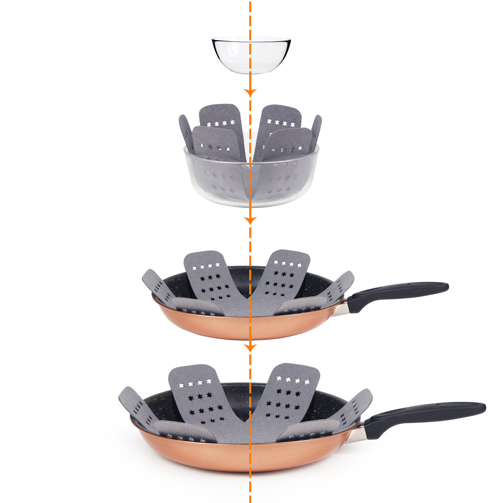 BYKITCHEN Pan and Pot Protectors, Larger & Thicker Pan Protectors with Stars, Set of 6 and 3 Different Sizes, Pot Protectors for Stacking and Protecting Your Cookware