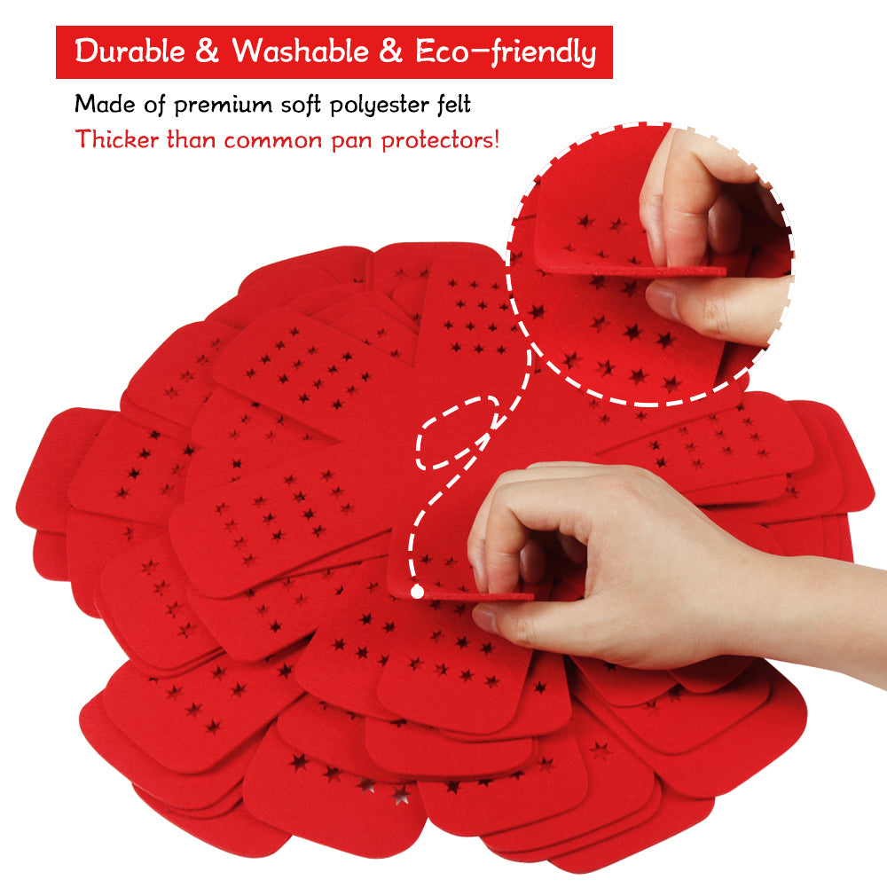 Pan Protectors for Stacking, Larger Pan Separators with Star,Set of 12 & 3 Different Size, Red Pan Protectors to Protect Pots and Pans in Kitchen Cupboard