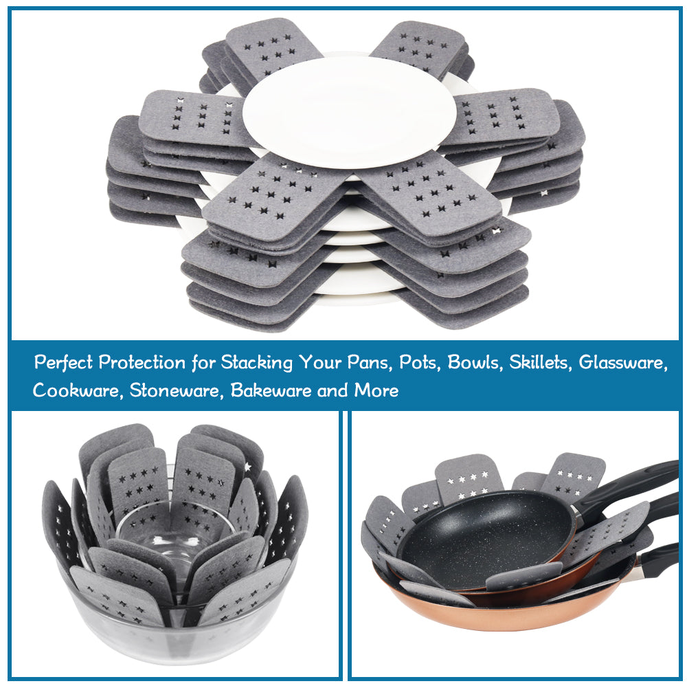 Pan Protectors, Larger & Thicker Gray Pan Protectors With Stars, Set of 12 and 3 Different Sizes,Pot Separators for Stacking Cookware in Kitchen Cupboard