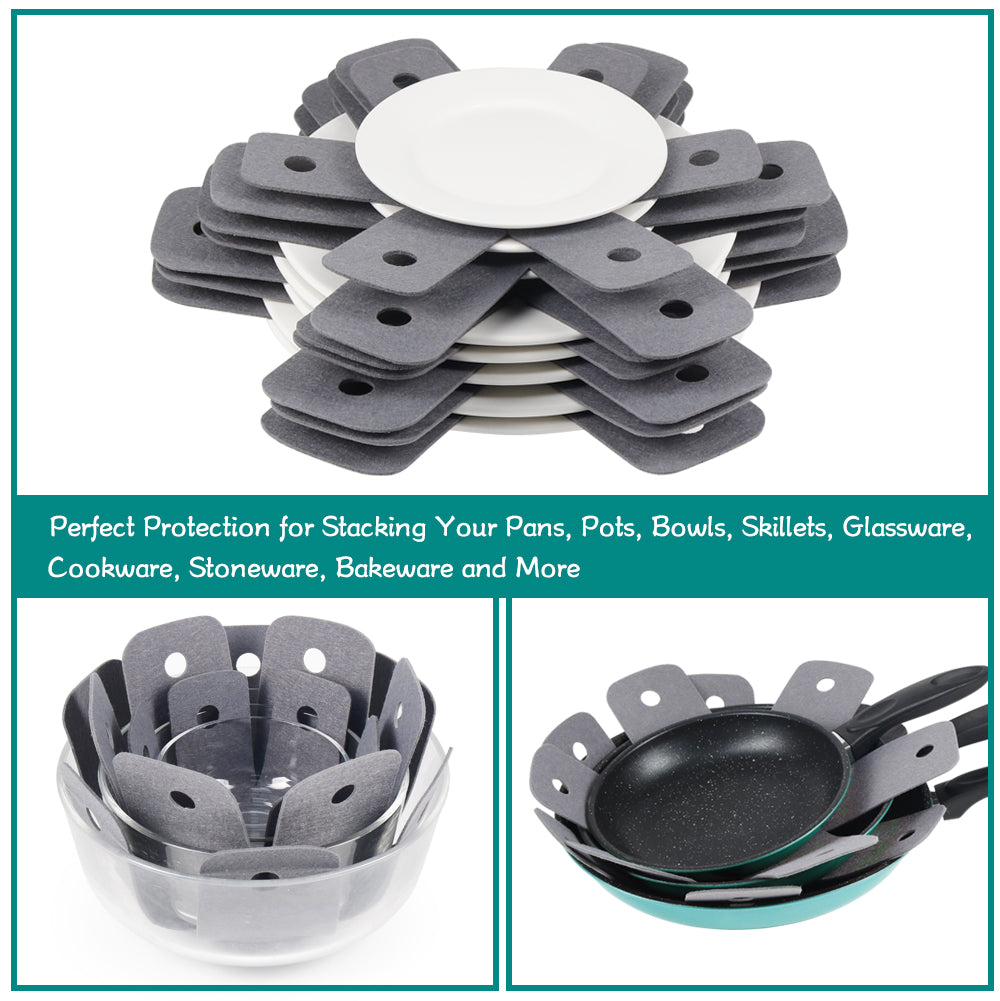 BYKITCHEN Pan Pot Protectors, Set of 12 and 4 Different Sizes, Larger & Thicker Gray Pan Separator Pads, Pan Protectors for Stacking and Protecting Your Cookware