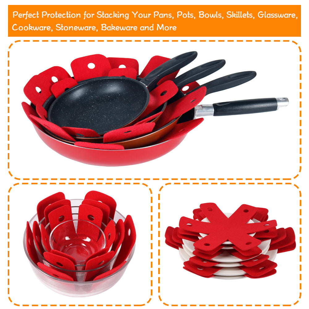 BYKITCHEN Pot Pan Protectors, Larger & Thicker Stacking Pot Protectors, Set of 8 and 4 Different Sizes, Pan Separator Pads for Stacking and Protecting Your Cookware(10/12/14/16inch)