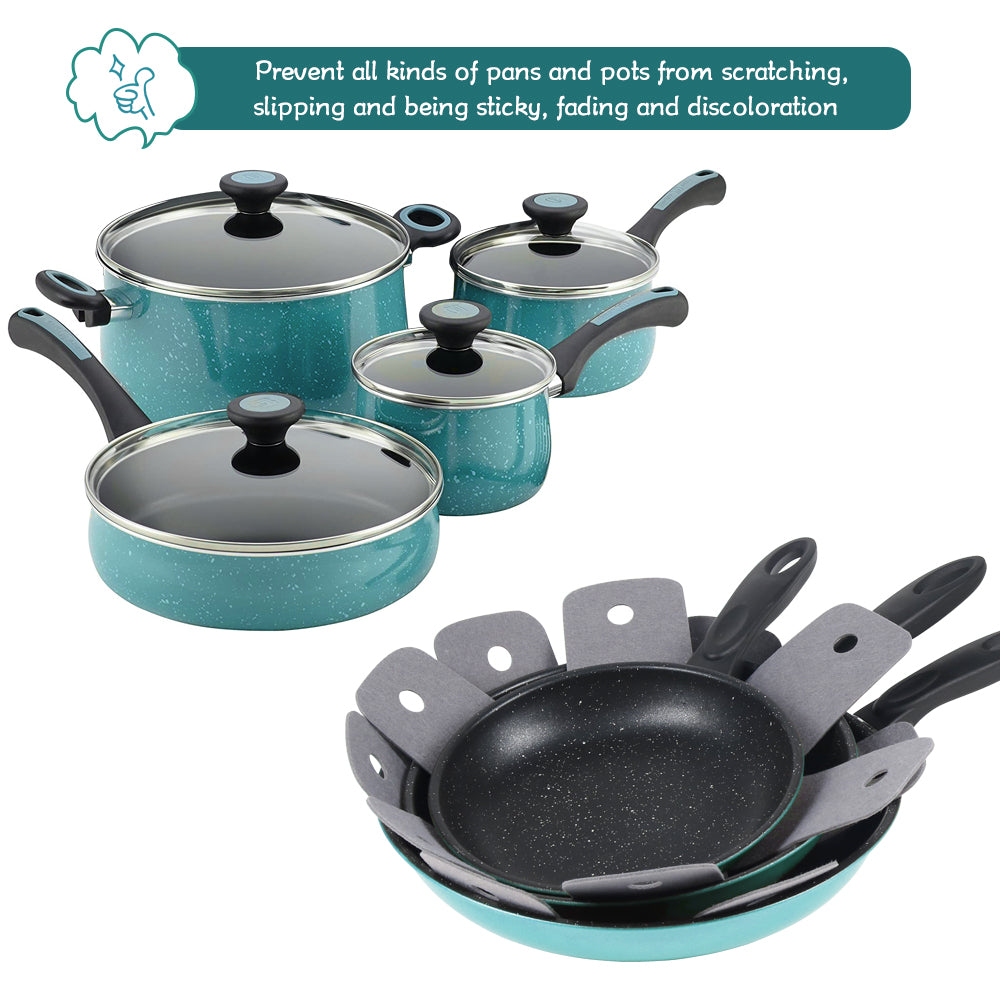 BYKITCHEN Pan Pot Protectors, Set of 12 and 4 Different Sizes, Larger & Thicker Gray Pan Separator Pads, Pan Protectors for Stacking and Protecting Your Cookware