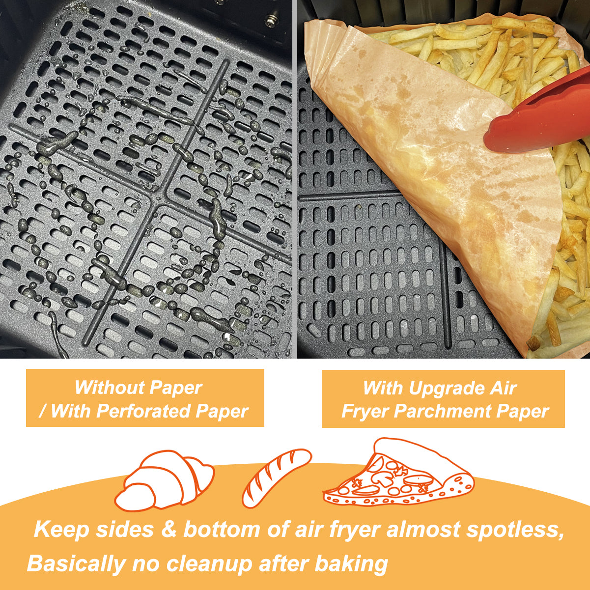 BYKITCHEN Air Fryer Parchment Paper Liner, 50PCS Square Air Fryer Liners Disposable, Greaseproof Paper for Air Fryer, Compatible with COSORI, Ninja, Tower Cosori (Unbleached)