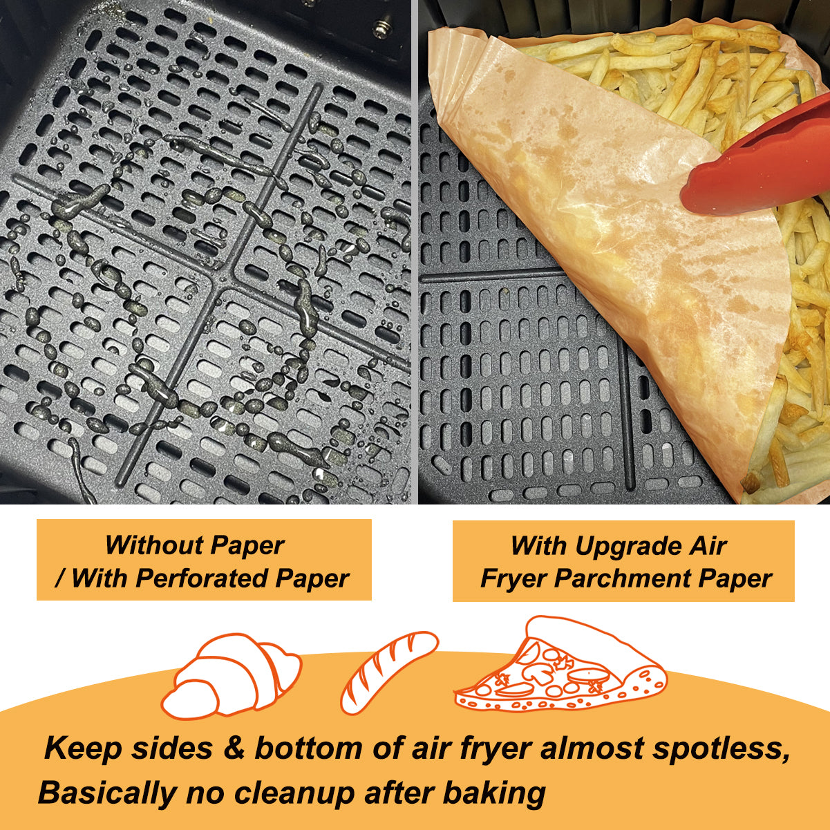 BYKITCHEN Air Fryer Paper Liner, 100 pcs Air Fryer Liners Square, Disposable Liners for Air Fryer Baskets, Air Fryer Accessories for COSORI, Ninja, Tower, Salter (Unbleached)