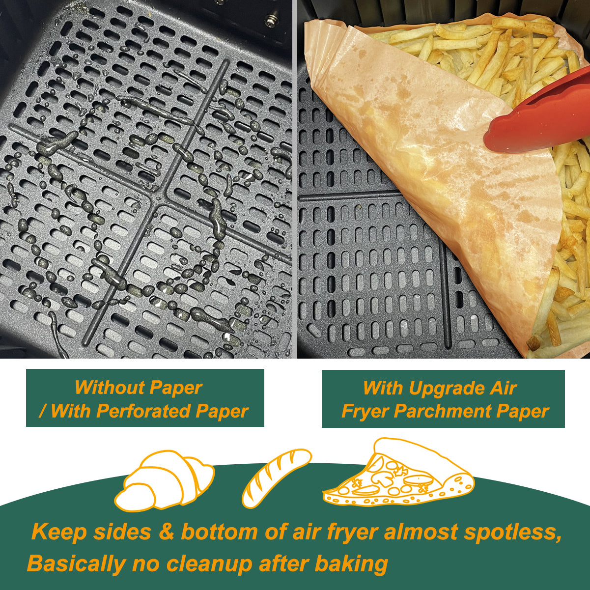 BYKITCHEN 100pcs Air Fryer Paper, 7.9 Inch Large Air Fryer Liner Disposable, Airfryer Accessories, Parchment Paper for Air Fryer, Compatible with COSORI, Ninja Speedi 5.7L, Tower, Salter