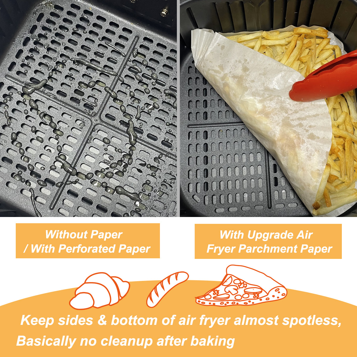 BYKITCHEN Air Fryer Disposable Liners, 50PCS Square Air Fryer Paper Liners, 6.5 inch Inner & 8.3 inch Diameter, Greaseproof Paper for Air Fryer, Compatible with COSORI, Ninja, Tower and More (White)