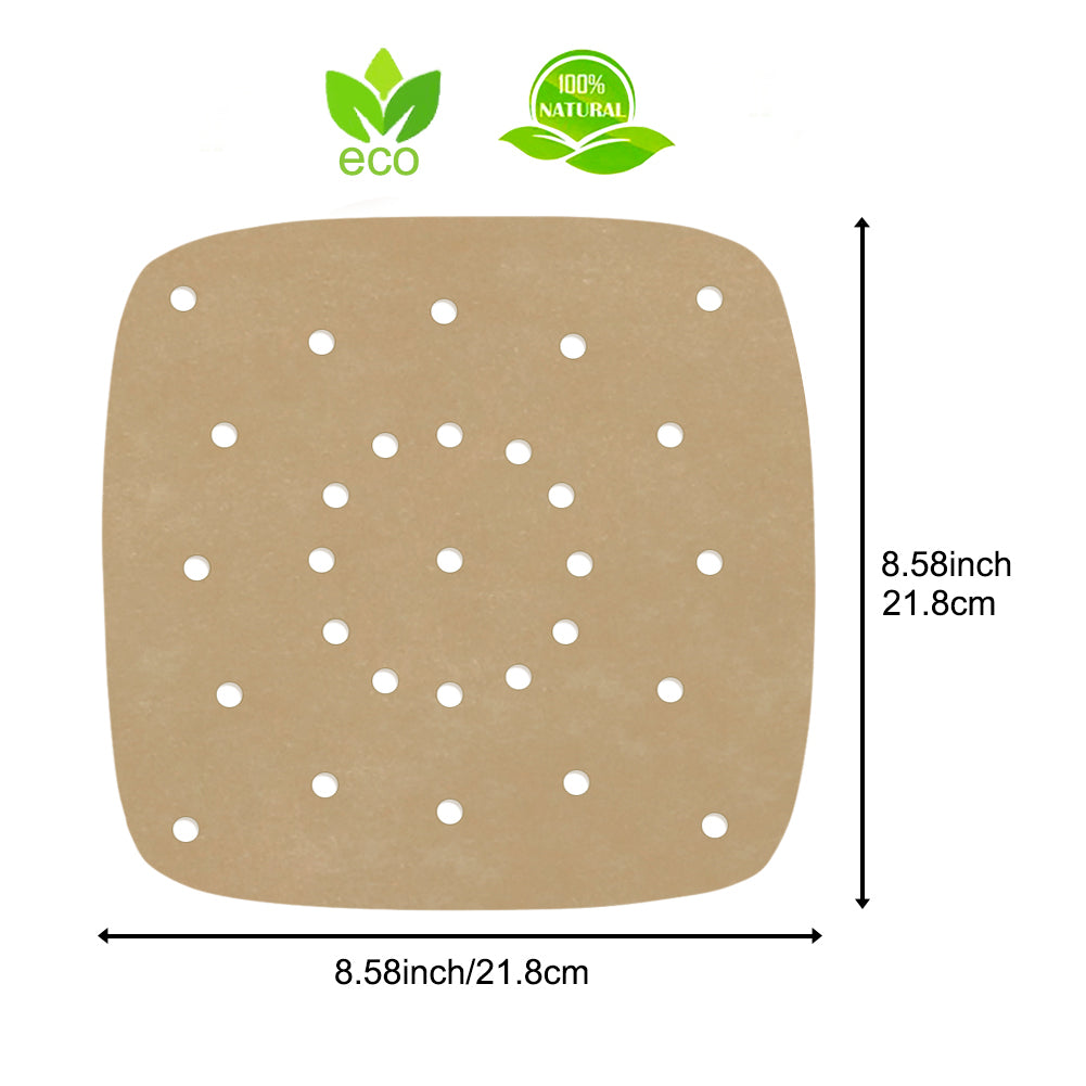 Air Fryer Parchment Paper, Set of 200, 8.5 Inch Unbleached Perforated Square Air Fryer Liner Sheets for Airfryer, Steaming Basket and More(7.5/8.5/9.5in Available)