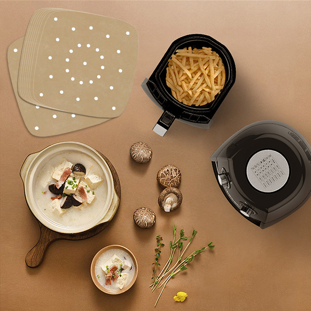 Air Fryer Parchment Paper, Set of 200, 8.5 Inch Unbleached Perforated Square Air Fryer Liner Sheets for Airfryer, Steaming Basket and More(7.5/8.5/9.5in Available)