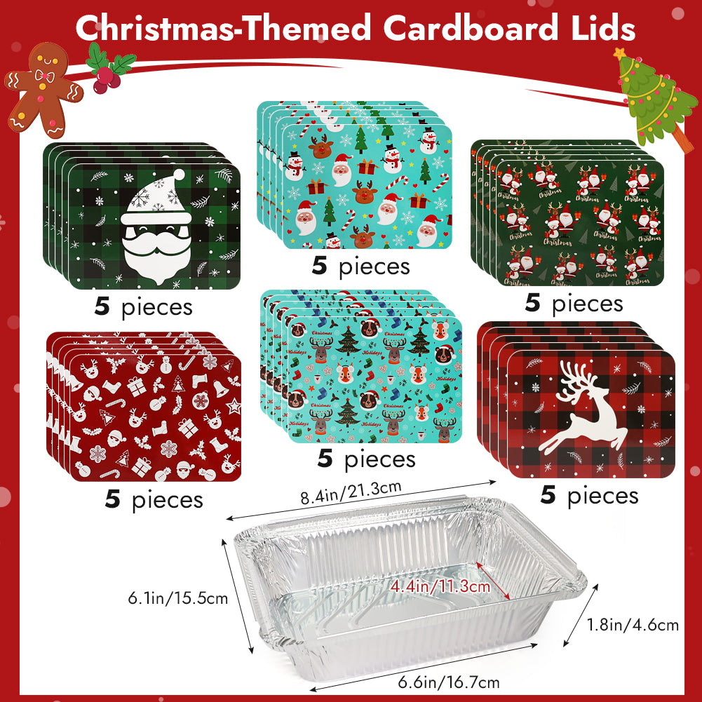 BYKITCHEN 30PCS Foil Trays with Lids for Christmas, 21x16x5cm Foil Food Containers with Lids, Tin Foil Trays, Disposable Foil Food Trays, Christmas Accessories for Baking/Roasting & Holiday Gifting