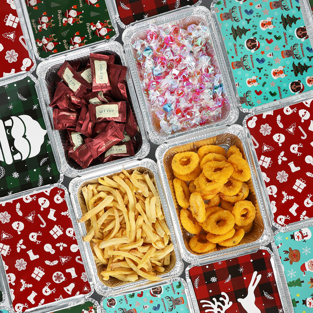 BYKITCHEN 30PCS Foil Trays with Lids for Christmas, 21x16x5cm Foil Food Containers with Lids, Tin Foil Trays, Disposable Foil Food Trays, Christmas Accessories for Baking/Roasting & Holiday Gifting