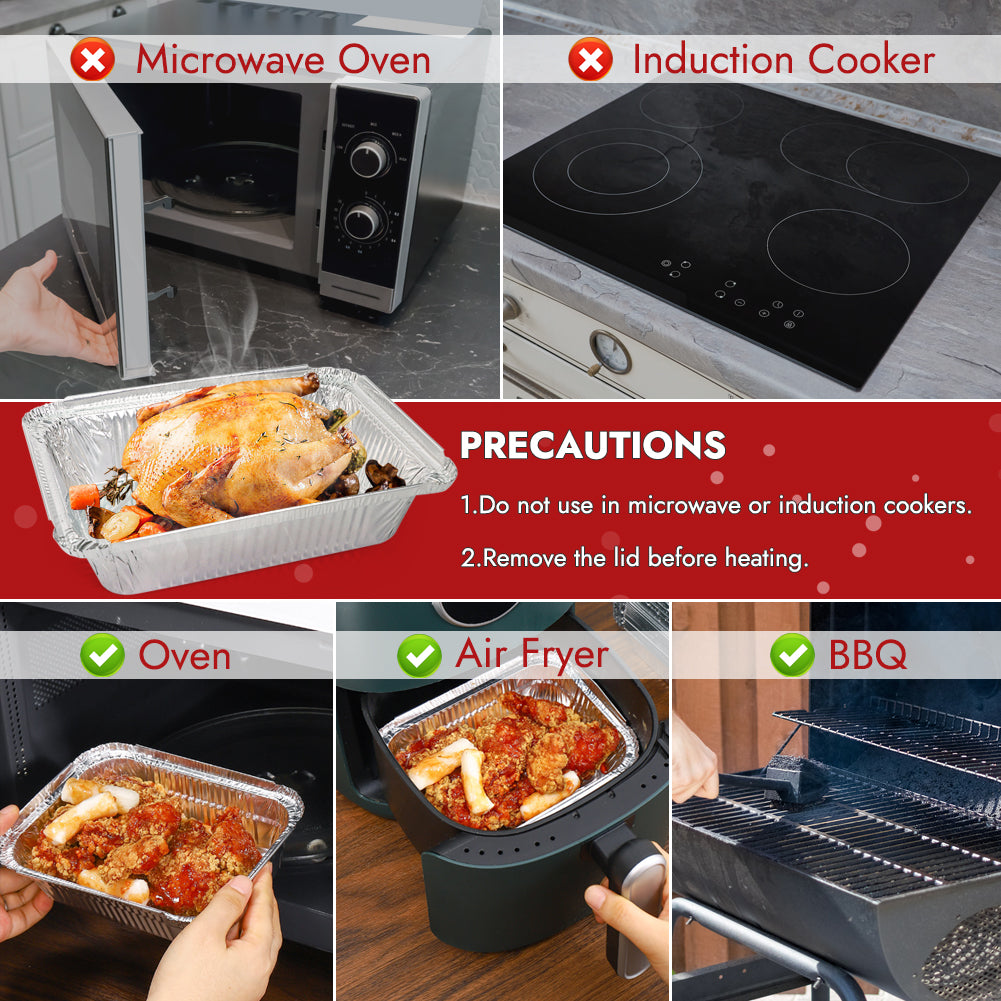 BYKITCHEN 30PCS Foil Trays with Lids for Christmas, 21x16x5cm Foil Food Containers with Lids, Tin Foil Trays, Disposable Foil Food Trays, Christmas Accessories for Baking/Roasting & Holiday Gifting