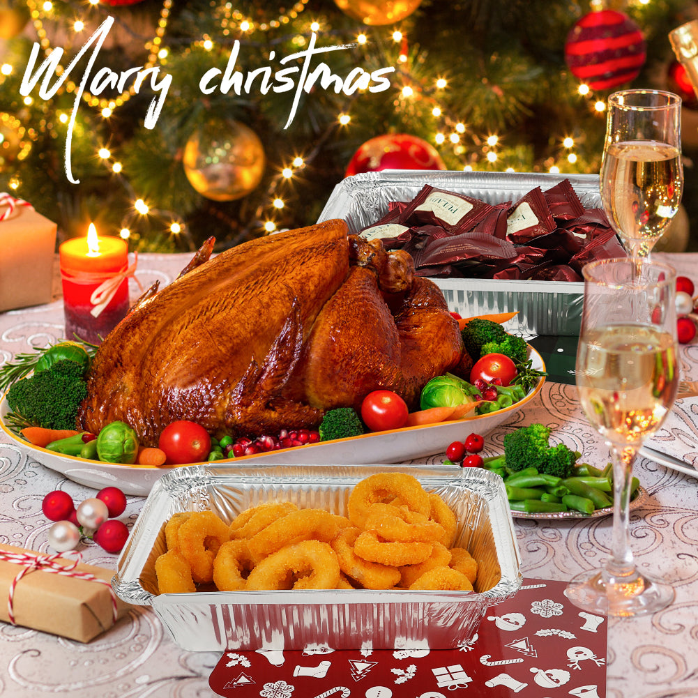 BYKITCHEN 30PCS Foil Trays with Lids for Christmas, 21x16x5cm Foil Food Containers with Lids, Tin Foil Trays, Disposable Foil Food Trays, Christmas Accessories for Baking/Roasting & Holiday Gifting
