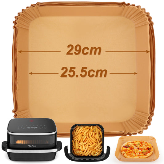 BYKITCHEN 100PCS Air Fryer Liners for Tefal Easy Fry Pizza Air Fryer 10 Inch, 25.5cm Large Disposable Airfryer Liners Square, Parchment Paper Accessories for Fryers with Pizza Drawer & Oven