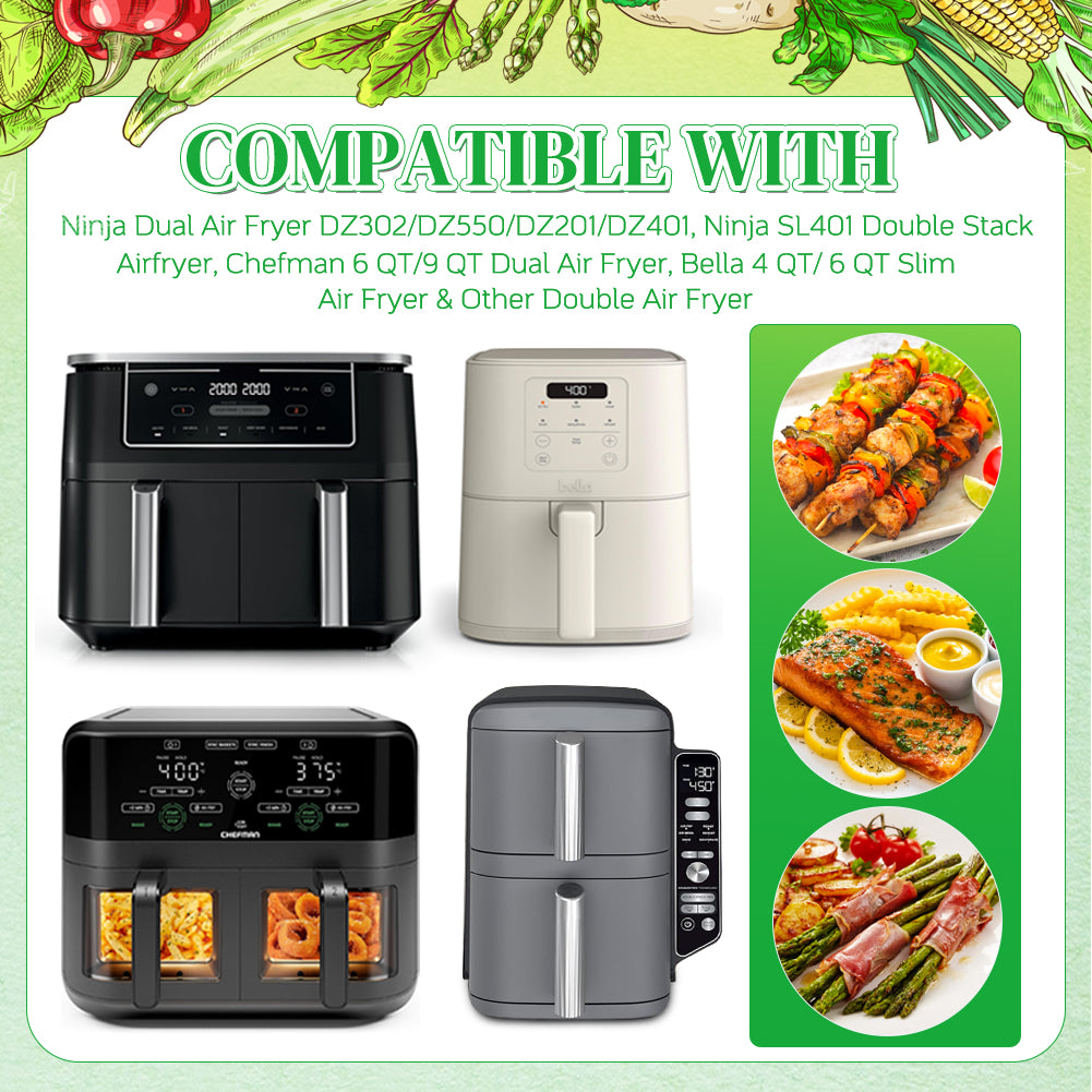 BYKITCHEN 300PCS Air Fryer Liners for Ninja Dual Airfryer, Rectangle Disposable Air Fryer Parchment Paper Compatible with Ninja DZ201/ DZ401/ DZ550, Bella Slim Airfryer &More, Air Fryer Accessories