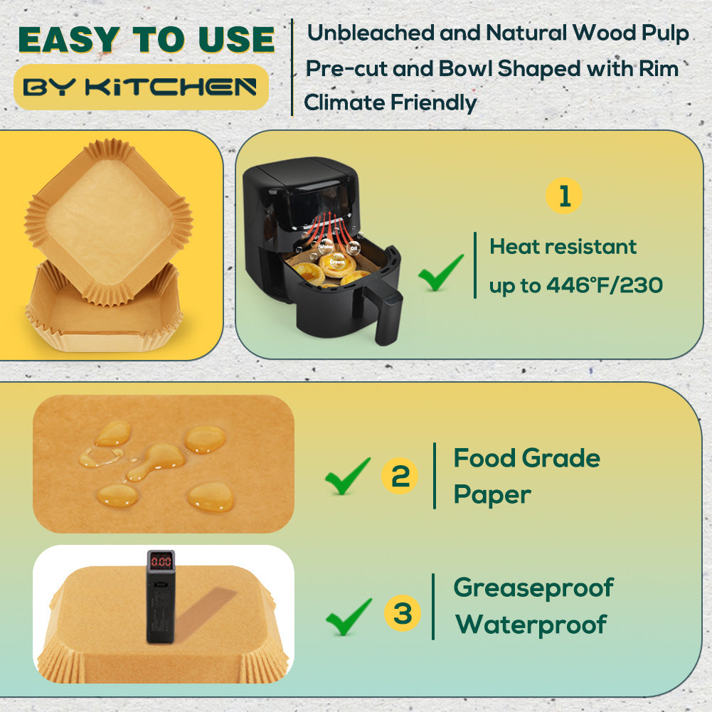 BYKITCHEN Small Air Fryer Liners for 2 litres Air Fryers, Like Chefman Mini/Midea Compact/Cosori 2L, 200PCS 5.5Inch Disposable Airfryer Parchment Paper Liners, Nonstick Accessories for Single Fryer