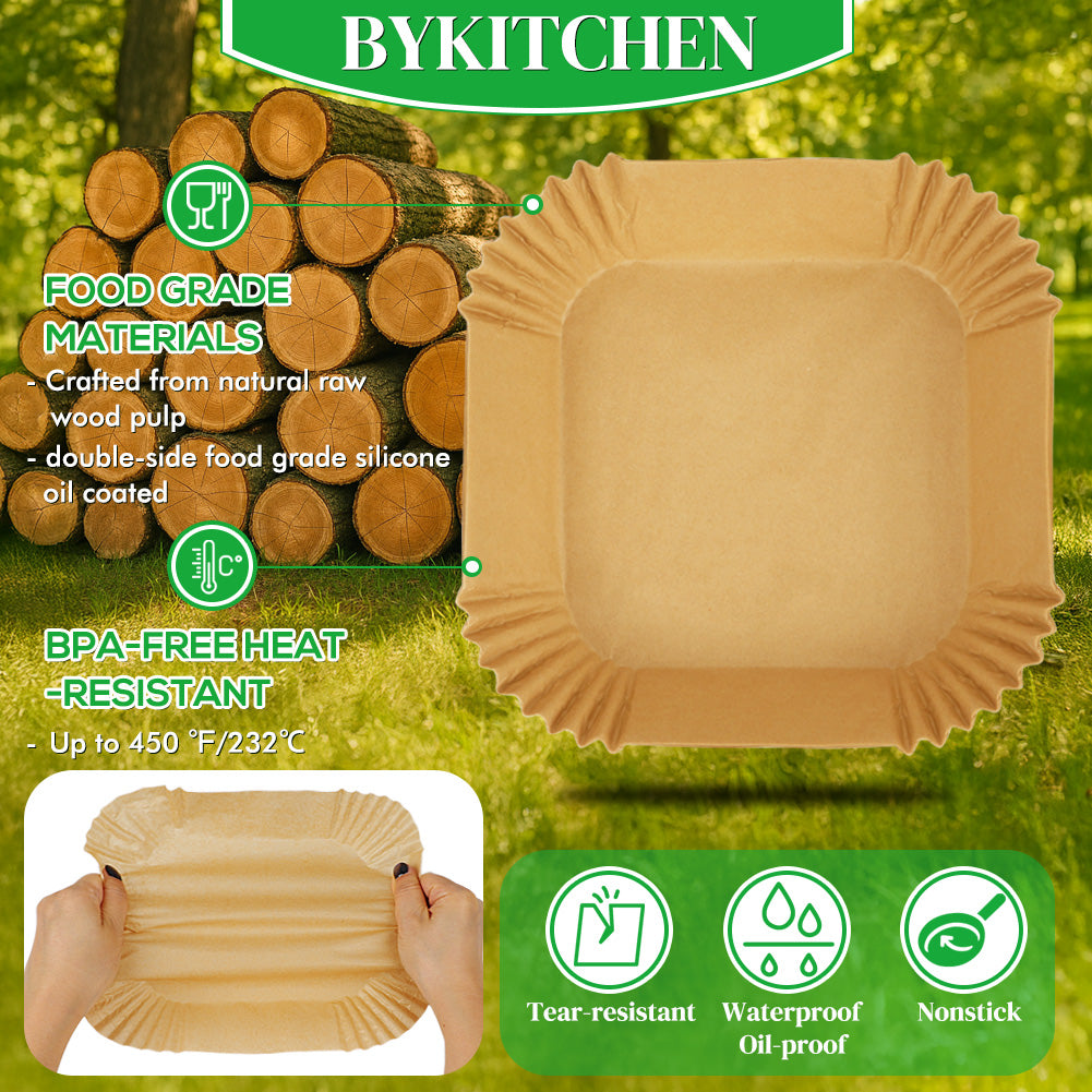 BYKITCHEN 100pcs Air Fryer Paper, 7.9 Inch Large Air Fryer Liner Disposable, Airfryer Accessories, Parchment Paper for Air Fryer, Compatible with COSORI, Ninja Speedi 5.7L, Tower, Salter