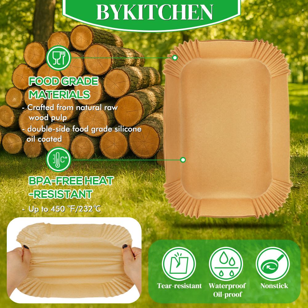 BYKITCHEN 300PCS Air Fryer Liners for Ninja Dual Airfryer, Rectangle Disposable Air Fryer Parchment Paper Compatible with Ninja DZ201/ DZ401/ DZ550, Bella Slim Airfryer &More, Air Fryer Accessories