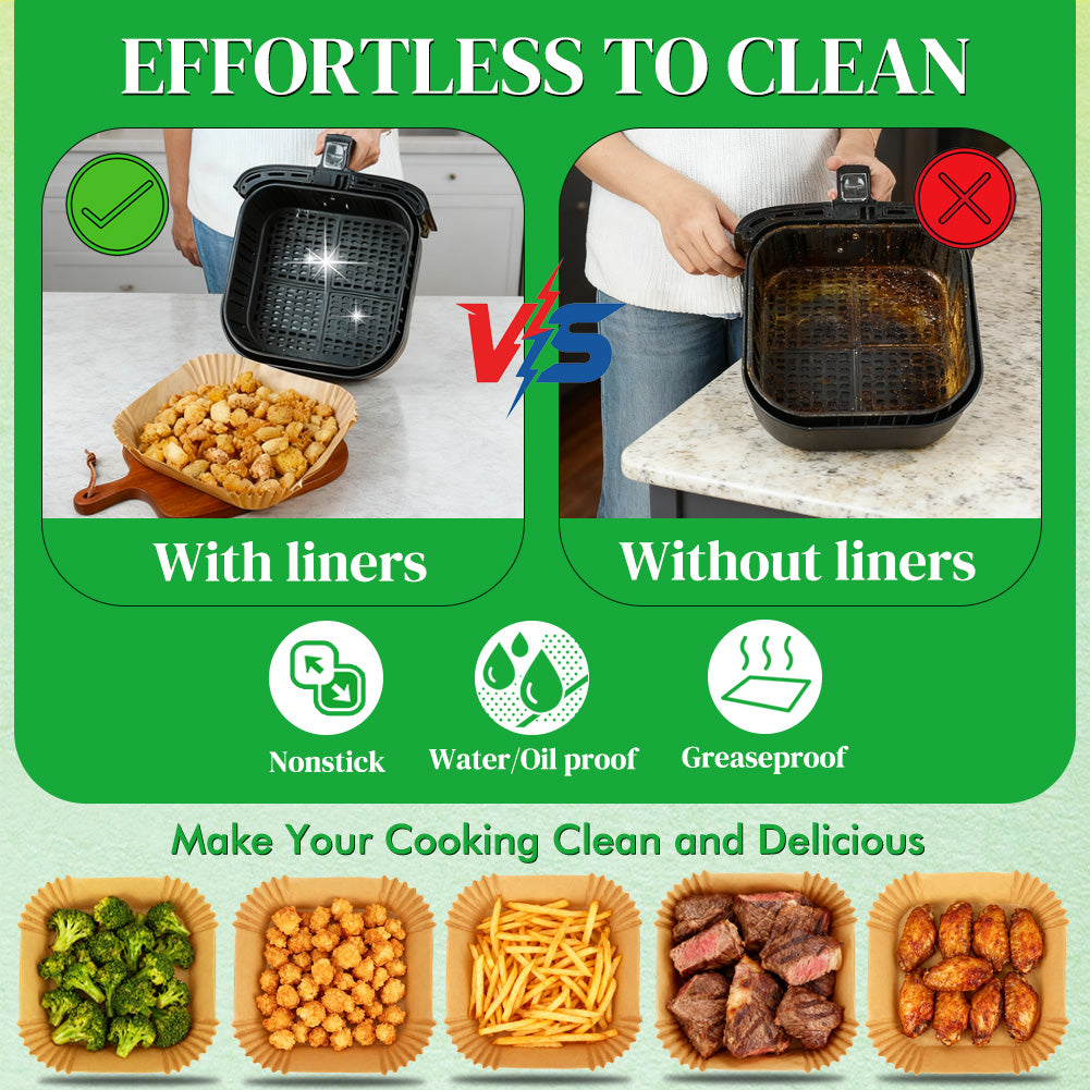 BYKITCHEN 100pcs Air Fryer Paper, 7.9 Inch Large Air Fryer Liner Disposable, Airfryer Accessories, Parchment Paper for Air Fryer, Compatible with COSORI, Ninja Speedi 5.7L, Tower, Salter